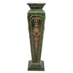 French Faux Green Marble and Gold Painted Pedestal