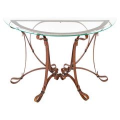 Table console en fer forgé et simili-cuir 