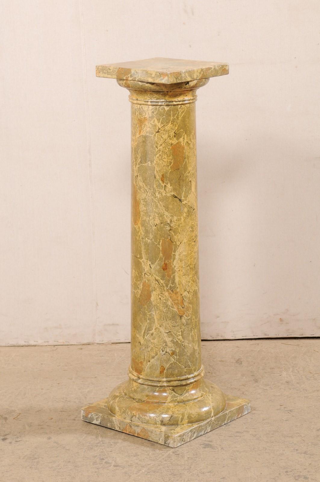 Wood French Faux-Marble Painted Column Pedestal from the Mid-20th C For Sale