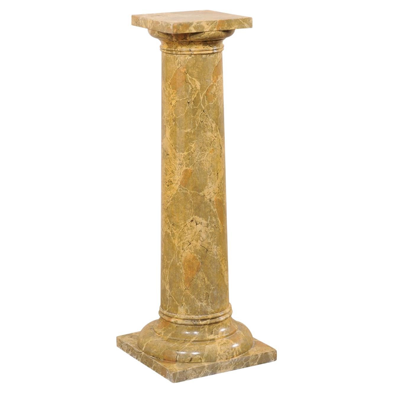 French Faux-Marble Painted Column Pedestal from the Mid-20th C