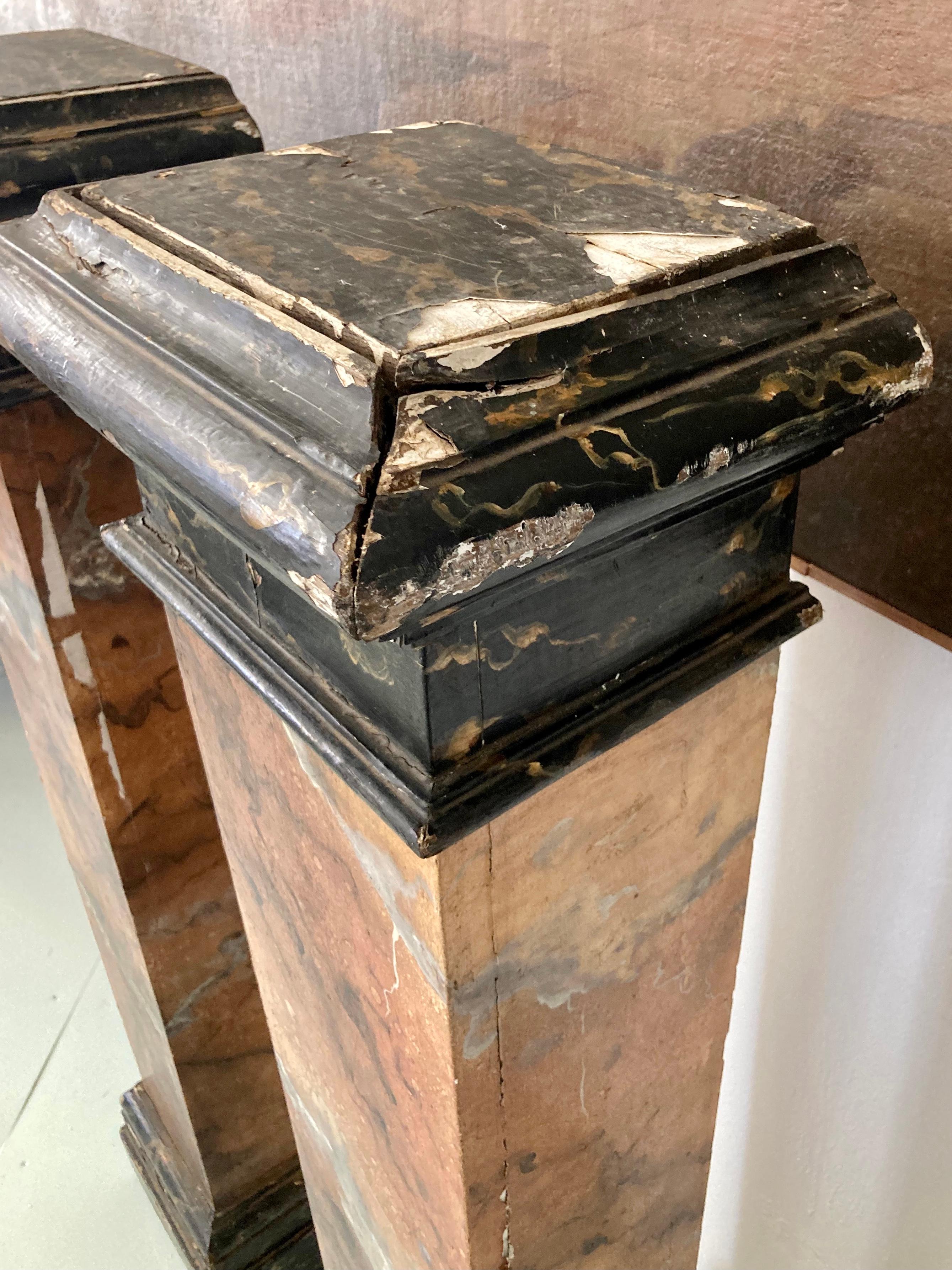 French Faux Marble Wood Pedestals, a Pair For Sale 5