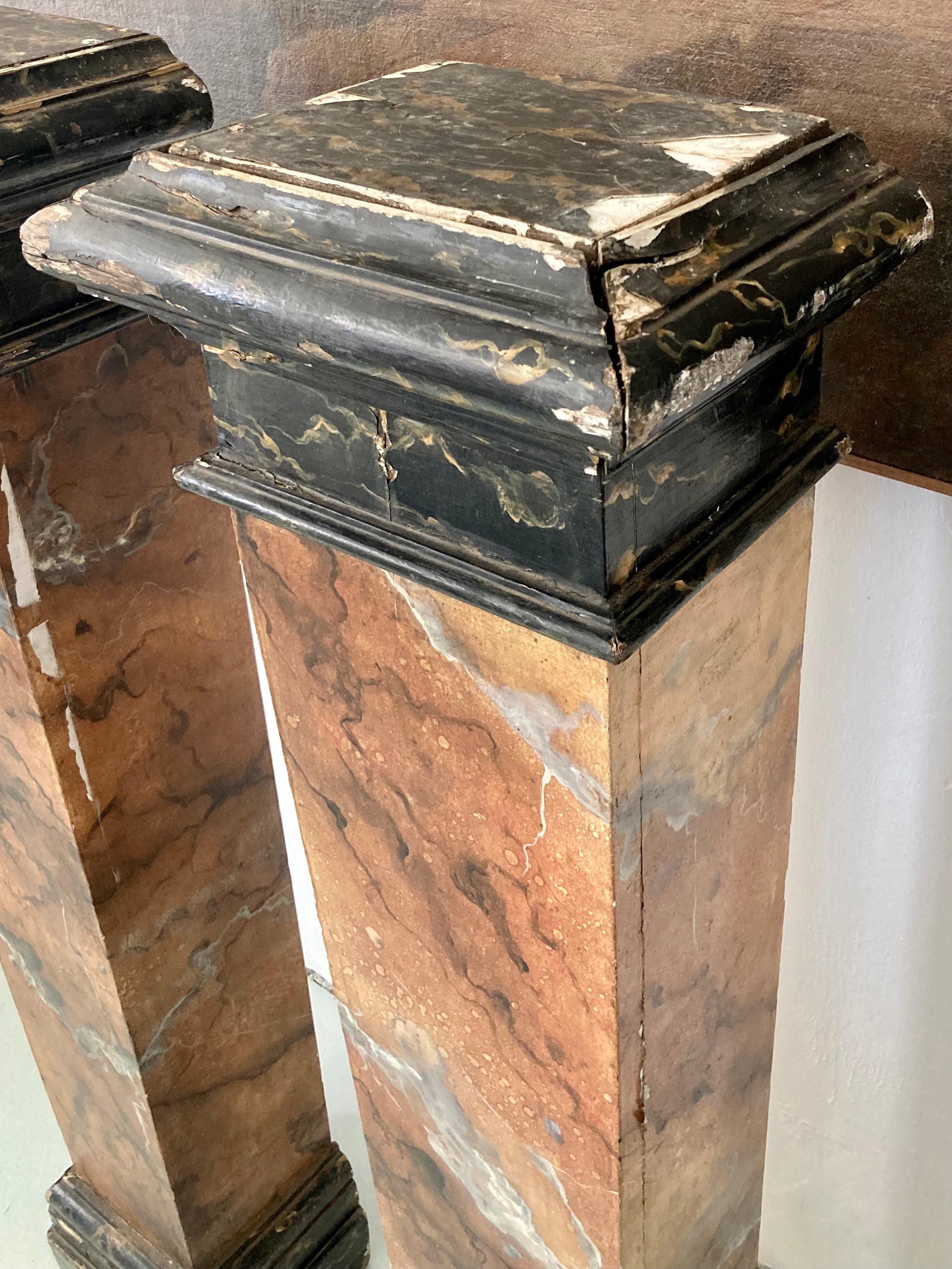 French Faux Marble Wood Pedestals, a Pair For Sale 6
