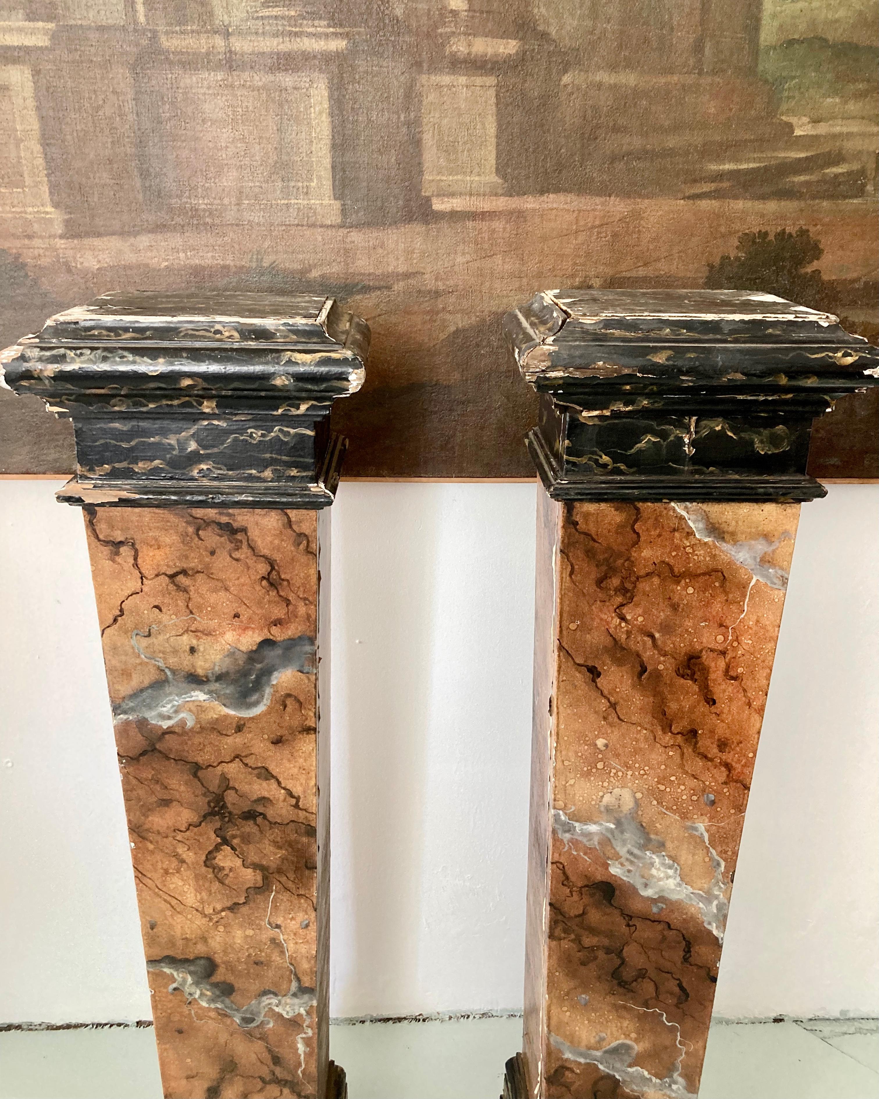 French Faux Marble Wood Pedestals, a Pair For Sale 1