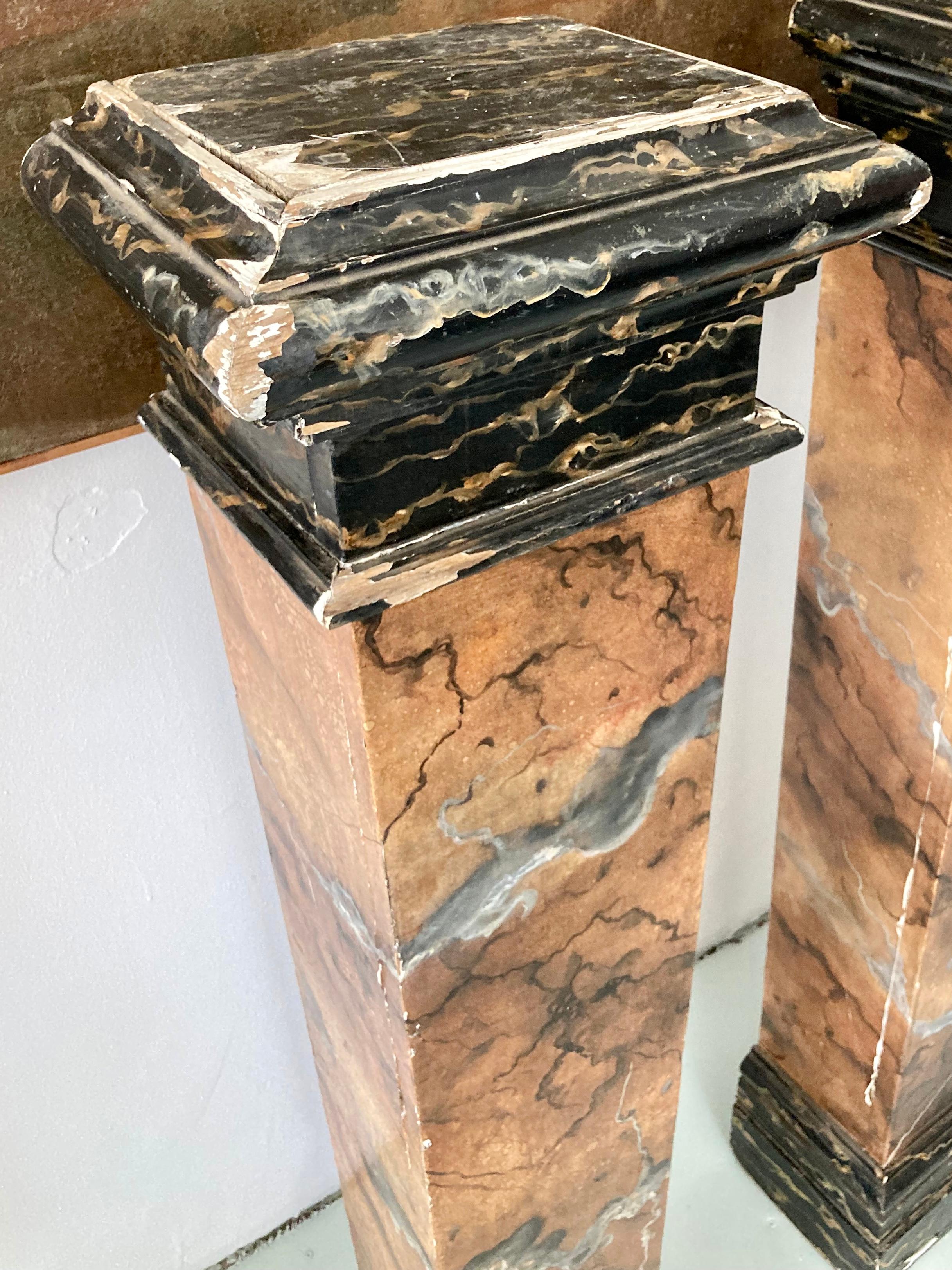 French Faux Marble Wood Pedestals, a Pair For Sale 2