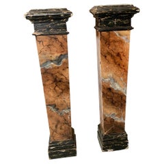 French Faux Marble Wood Pedestals, a Pair