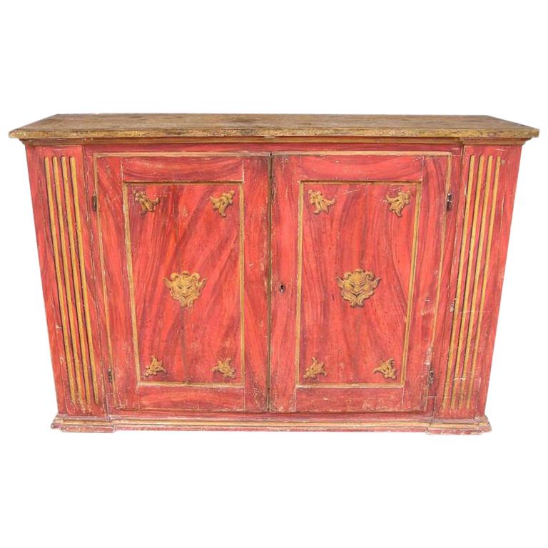 French Faux Painted & Gilt Console Cabinet.  Circa 1790