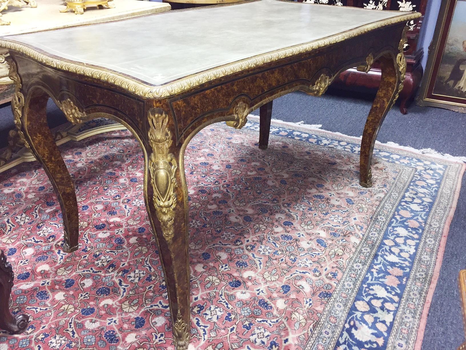 French Faux Tortoise Shell Bureau Plat Desk, 19th Century 2