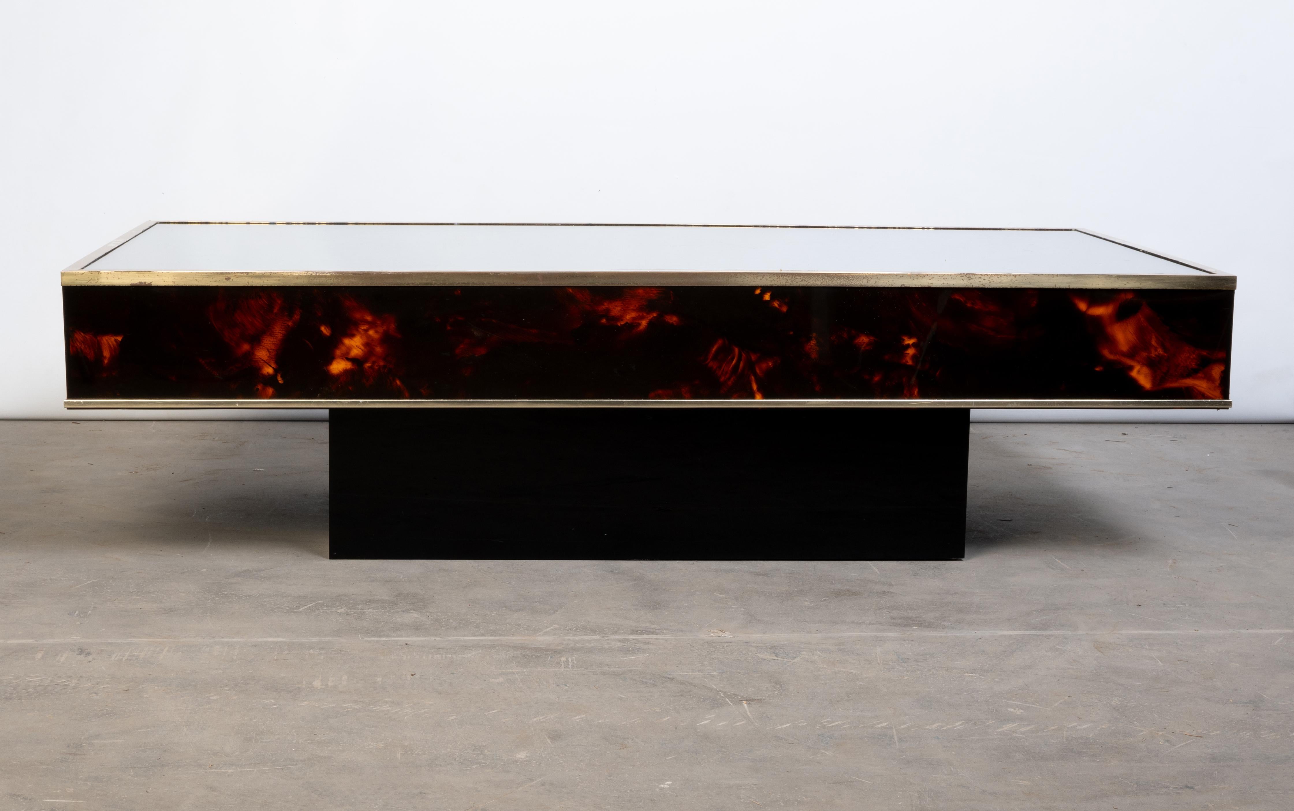French Faux Tortoise Shell Lacquer & Brass Coffee Table J.C. Mahey C.1970 For Sale 5
