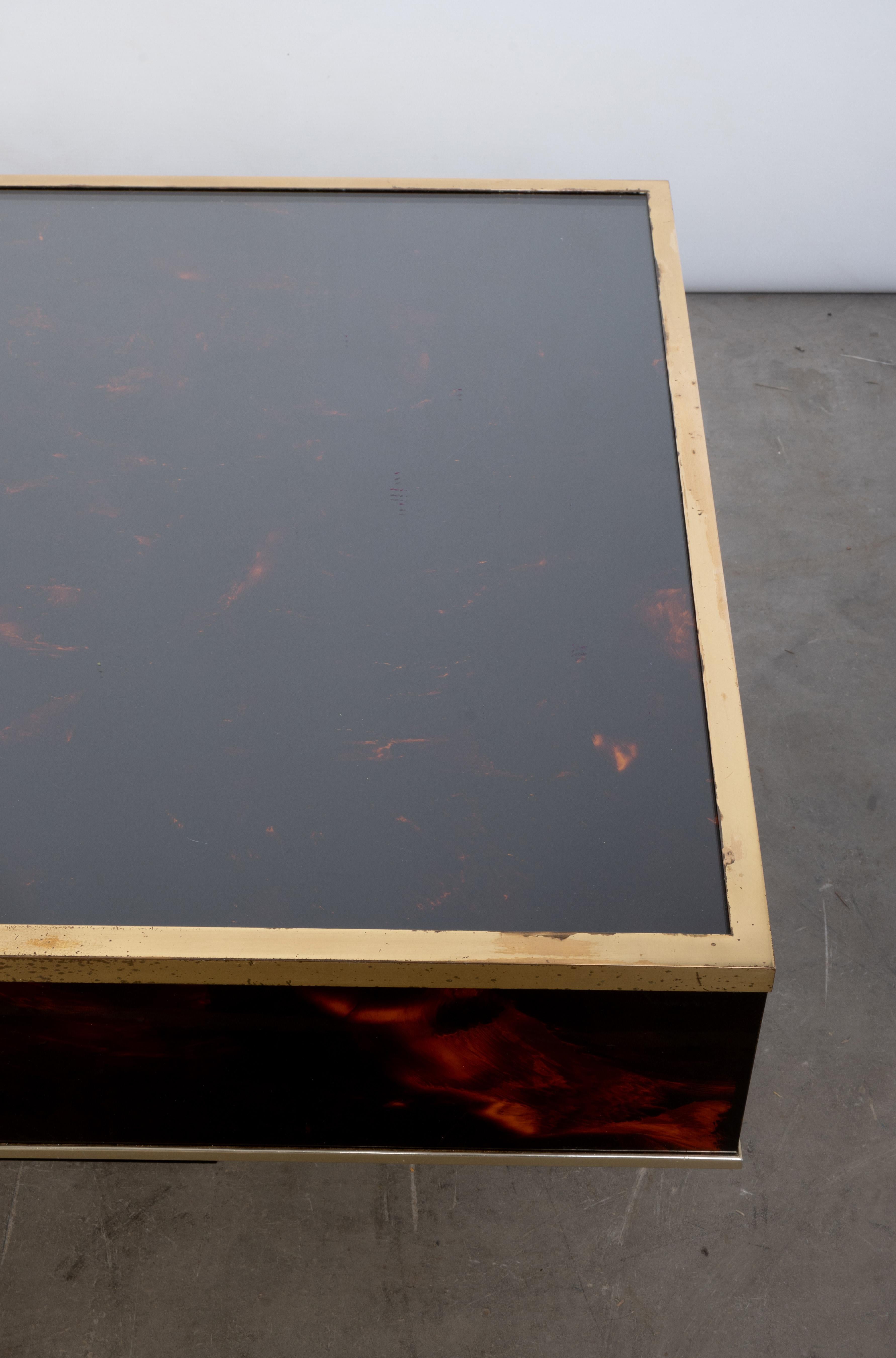 French Faux Tortoise Shell Lacquer & Brass Coffee Table J.C. Mahey C.1970 For Sale 6