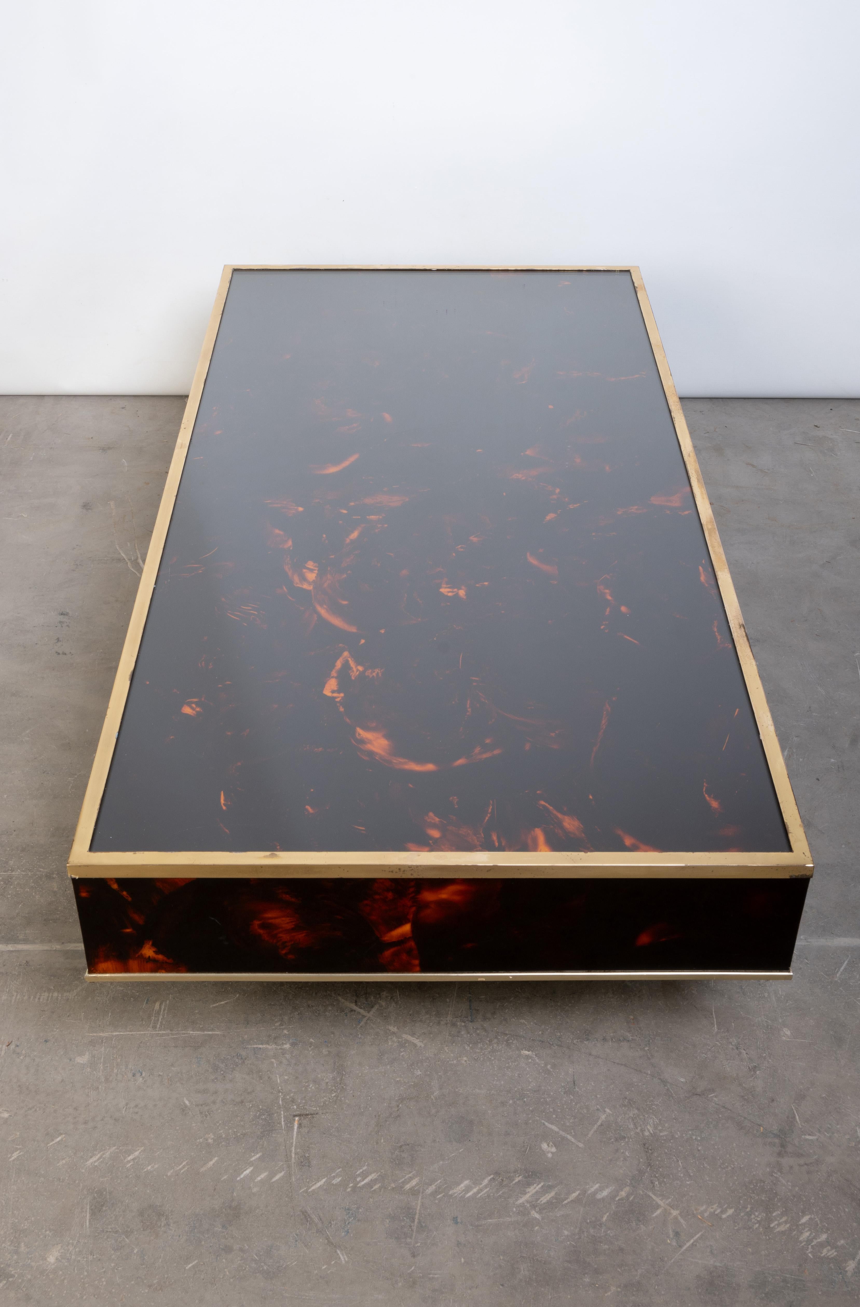 French Faux Tortoise Shell Lacquer & Brass Coffee Table J.C. Mahey C.1970 For Sale 8