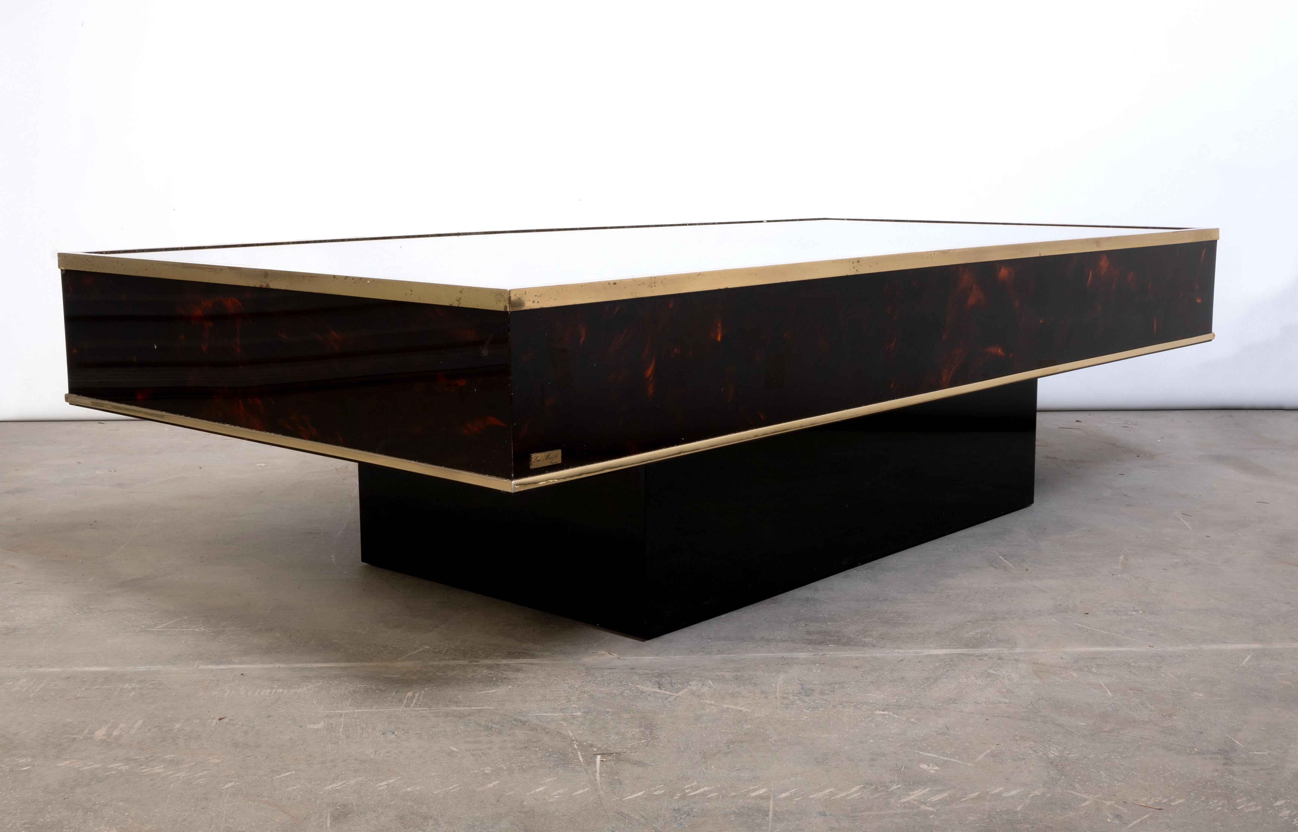 French Faux Tortoise Shell Lacquer & Brass Coffee Table J.C. Mahey C.1970 For Sale 2