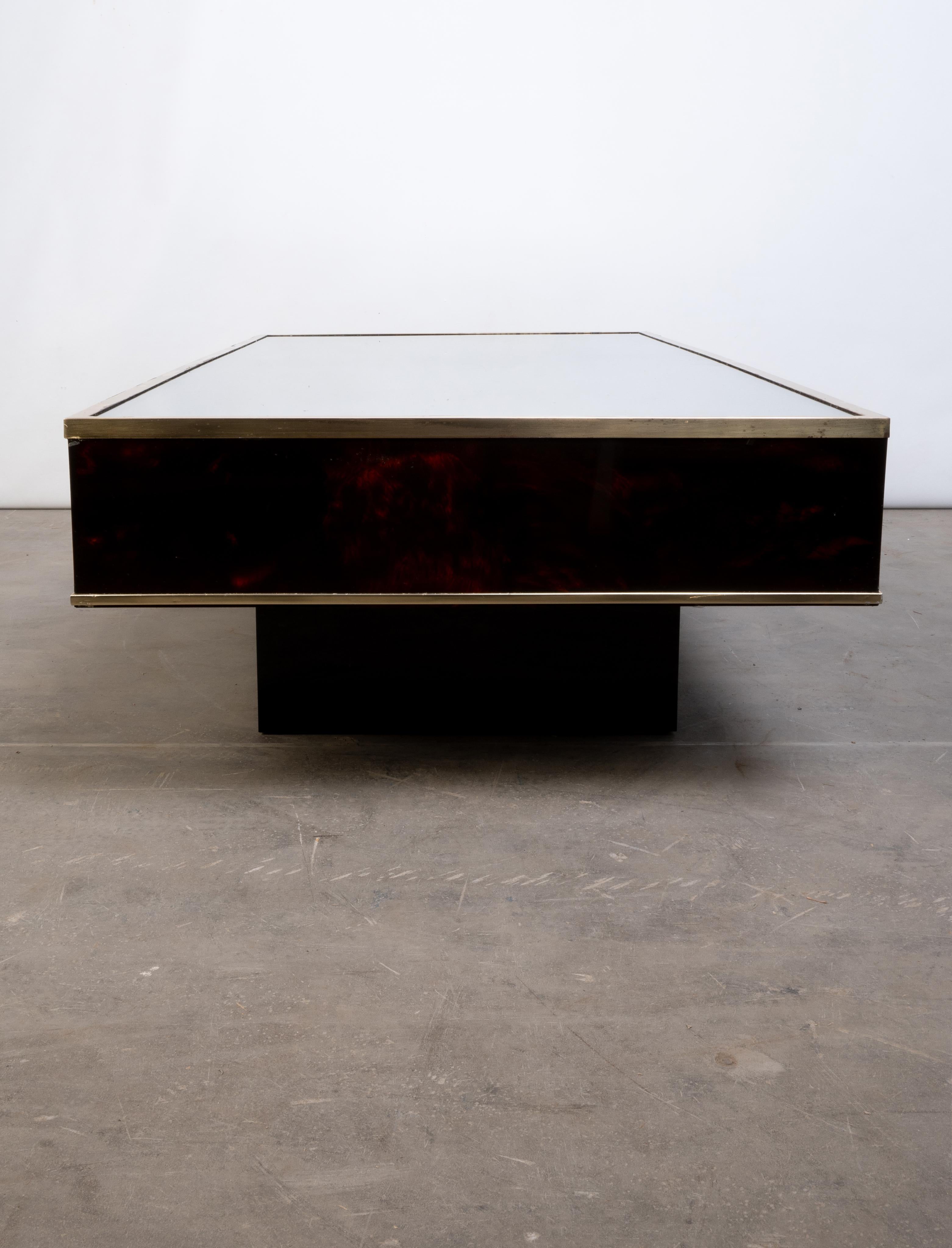 French Faux Tortoise Shell Lacquer & Brass Coffee Table J.C. Mahey C.1970 For Sale 3