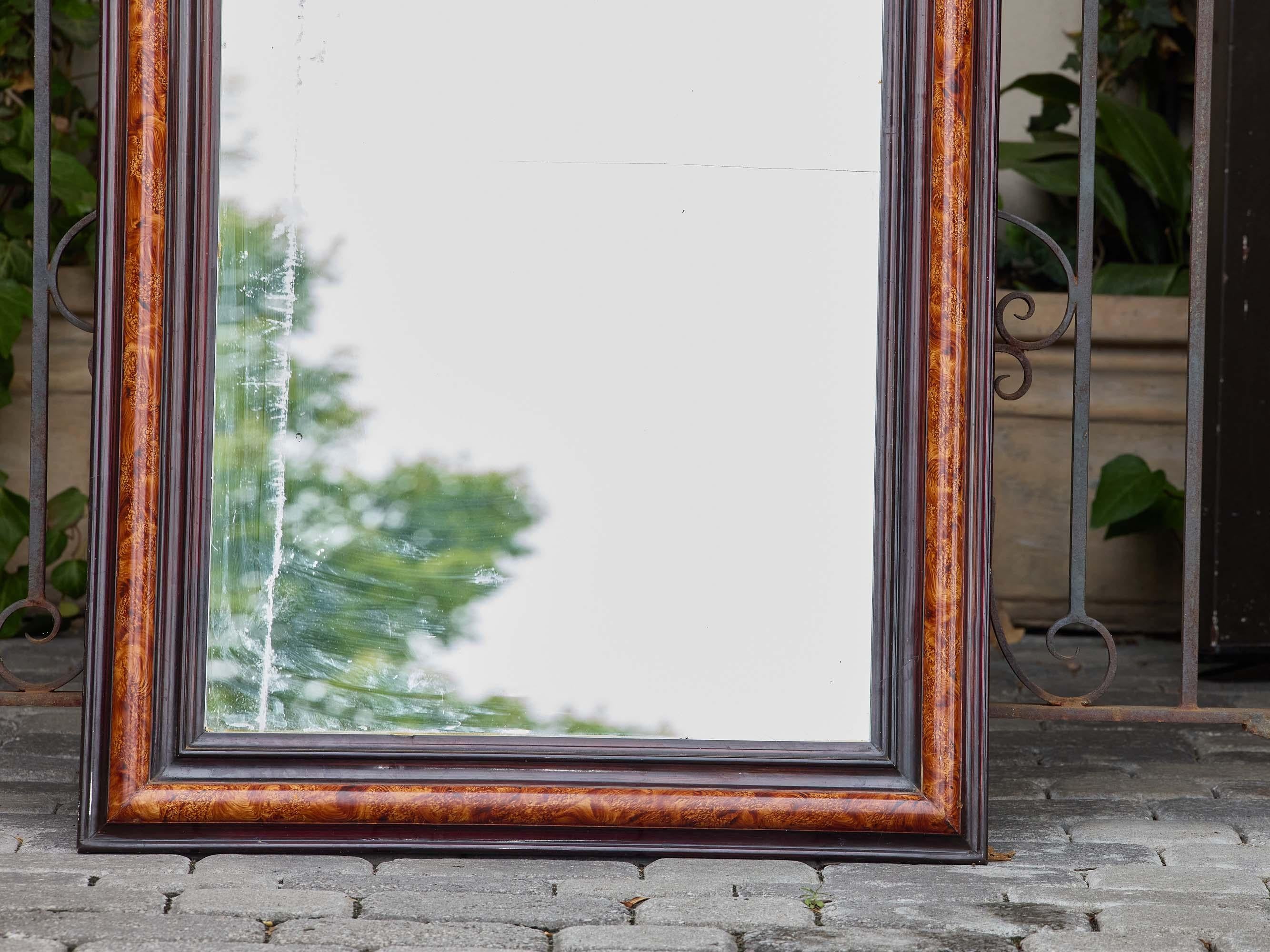 French Faux Tortoiseshell and Ebonized Mirror with Rounded Corners, circa 1920 In Good Condition For Sale In Atlanta, GA