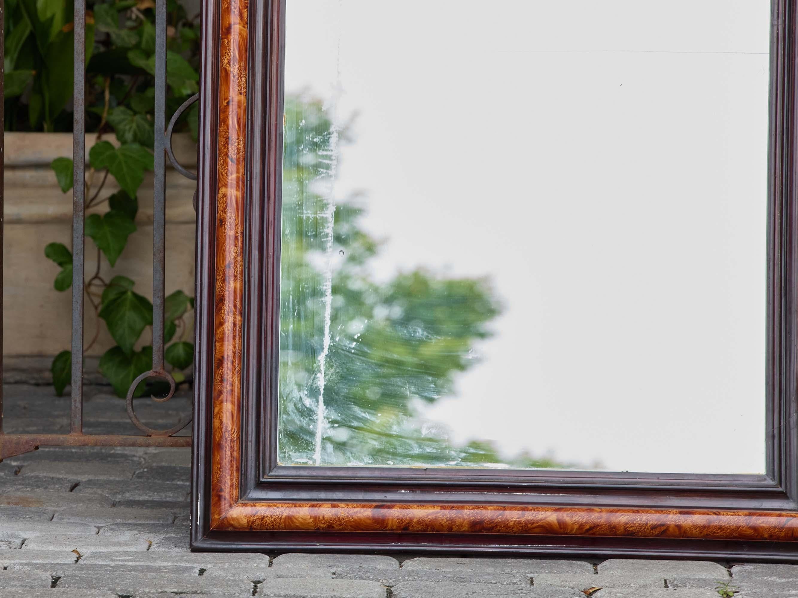 20th Century French Faux Tortoiseshell and Ebonized Mirror with Rounded Corners, circa 1920 For Sale