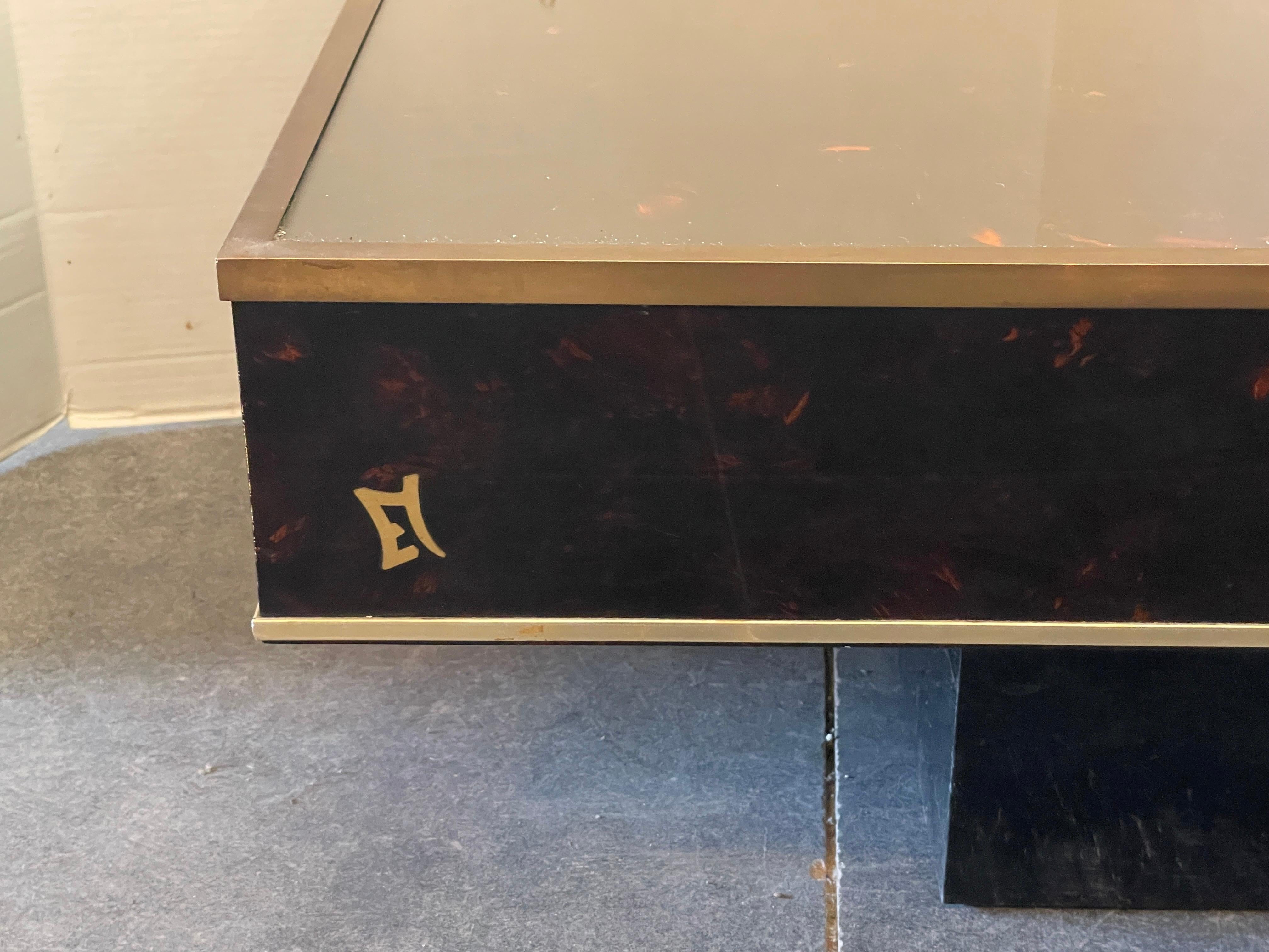 Hand-Crafted French Faux Tortoiseshell Coffee Table By Eric Maville And Jean-Claude Maher
