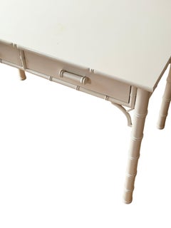 Hollywood Regency French White Lacquered Faux Bamboo Desk, 1970's