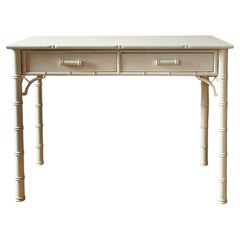 Hollywood Regency French White Lacquered Faux Bamboo Desk, 1970's