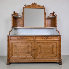 French Faux‑Bamboo Bird’s‑Eye Maple Marble Dressing Cabinet or Washstand, C. 189