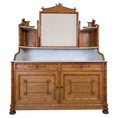 French Faux‑Bamboo Bird’s‑Eye Maple Marble Dressing Cabinet or Washstand, C. 189