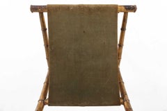 French Faux‑Bamboo Folding Chair in Gilded Wood and Green Fabric, France ca. 185