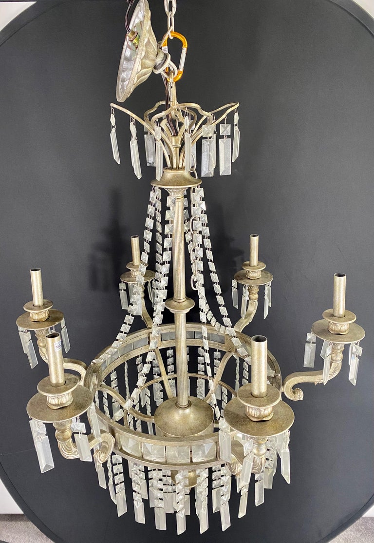 French Federal Style Antiqued Chandelier, 6 Bulbs In Good Condition For Sale In Plainview, NY
