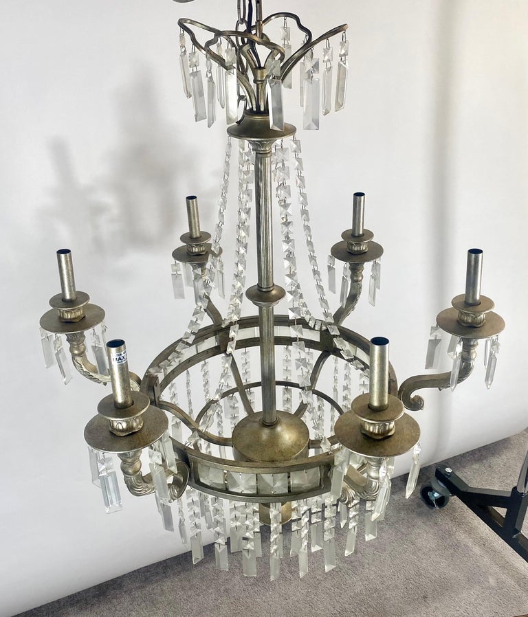 French Federal Style Antiqued Chandelier, 6 Bulbs For Sale 1