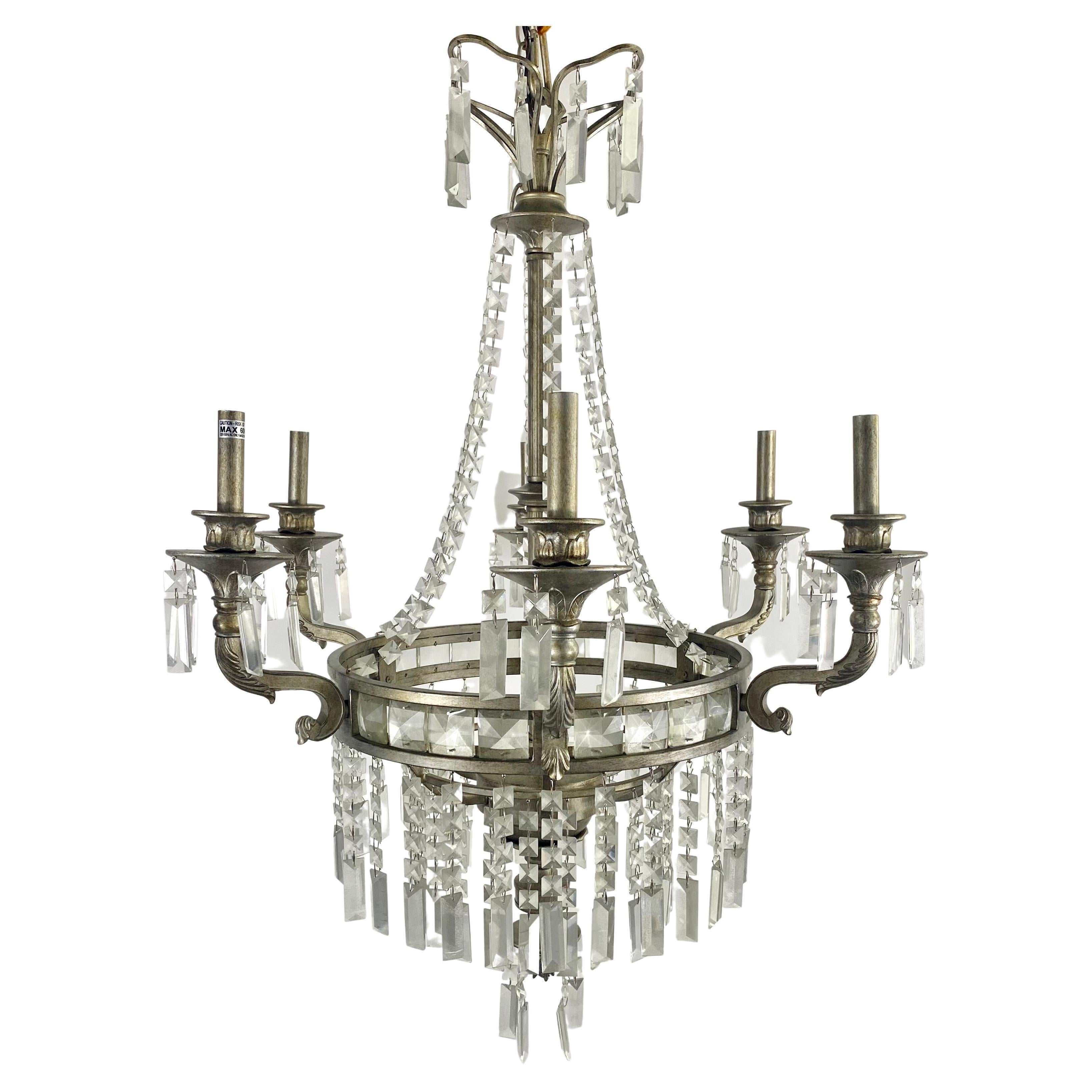 French Victorian Style Wrought Iron Gas Converted Chandelier, 9