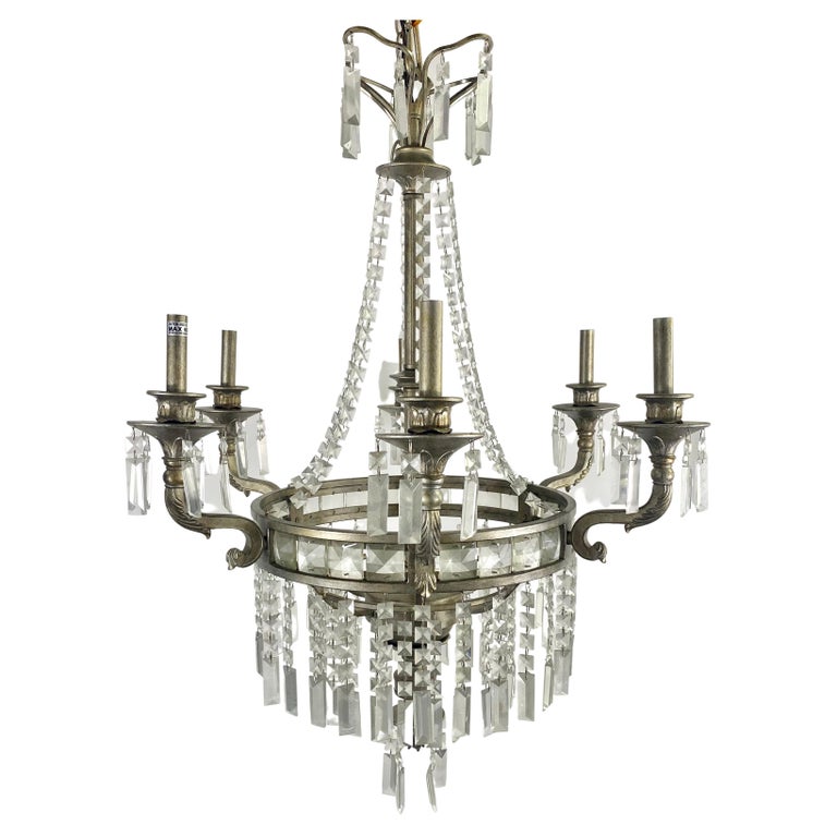 French Federal Style Antiqued Chandelier, 6 Bulbs For Sale