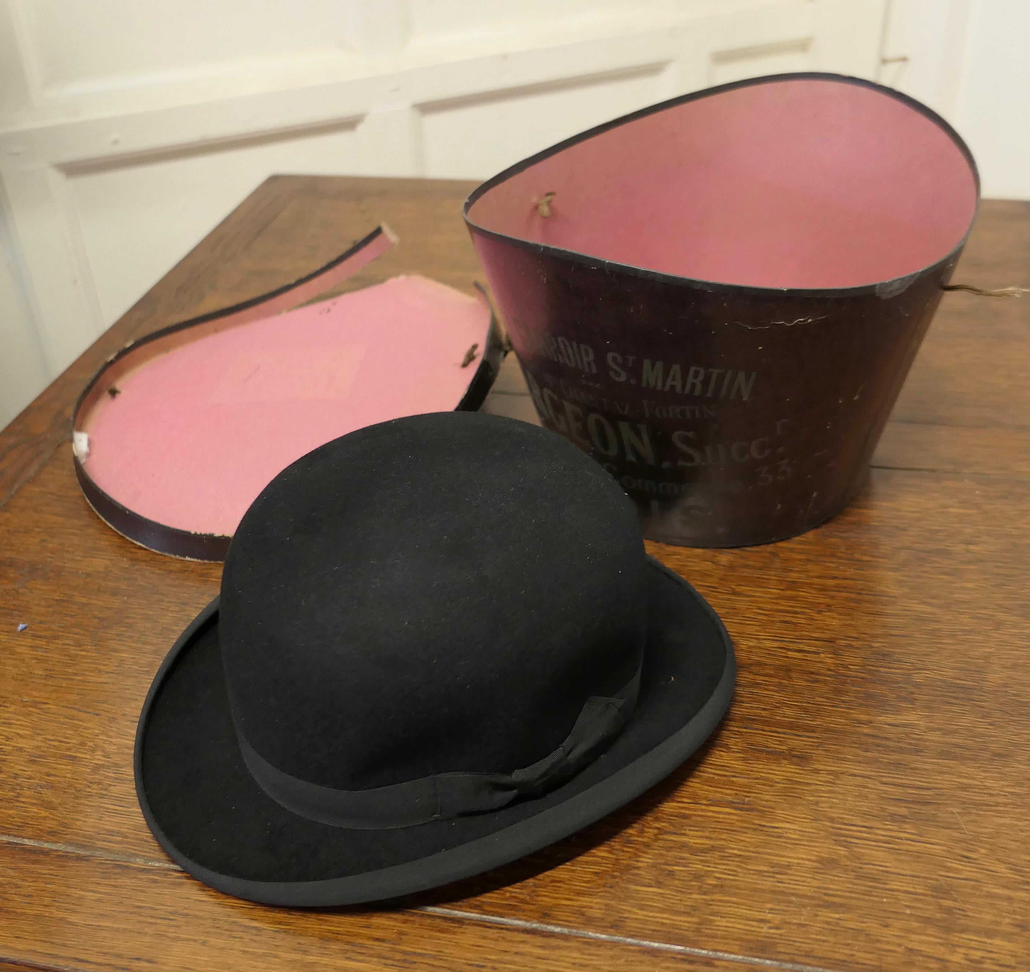 French Felt Bowler Hat in Original Hat Box from Blois For Sale 3