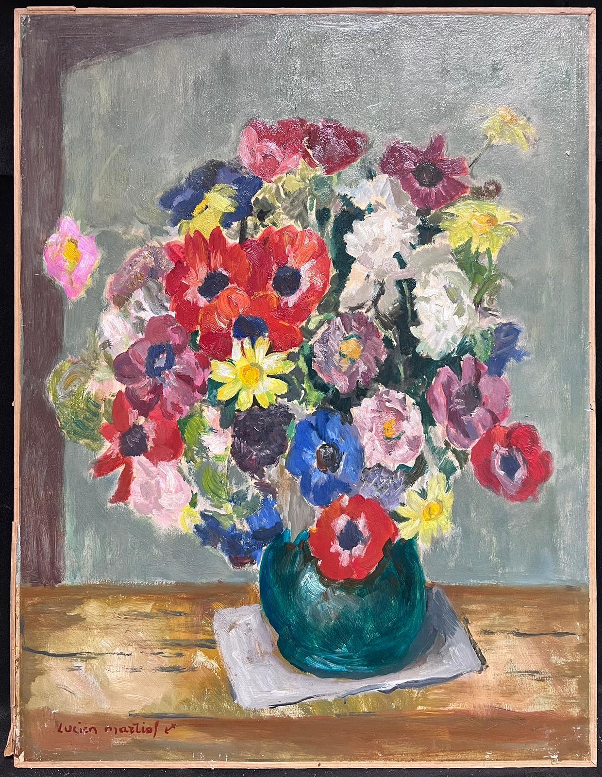 Mid 20th Century French Impressionist Signed Oil Colorful Flowers in Vase - Painting by French Female Artist 1950's