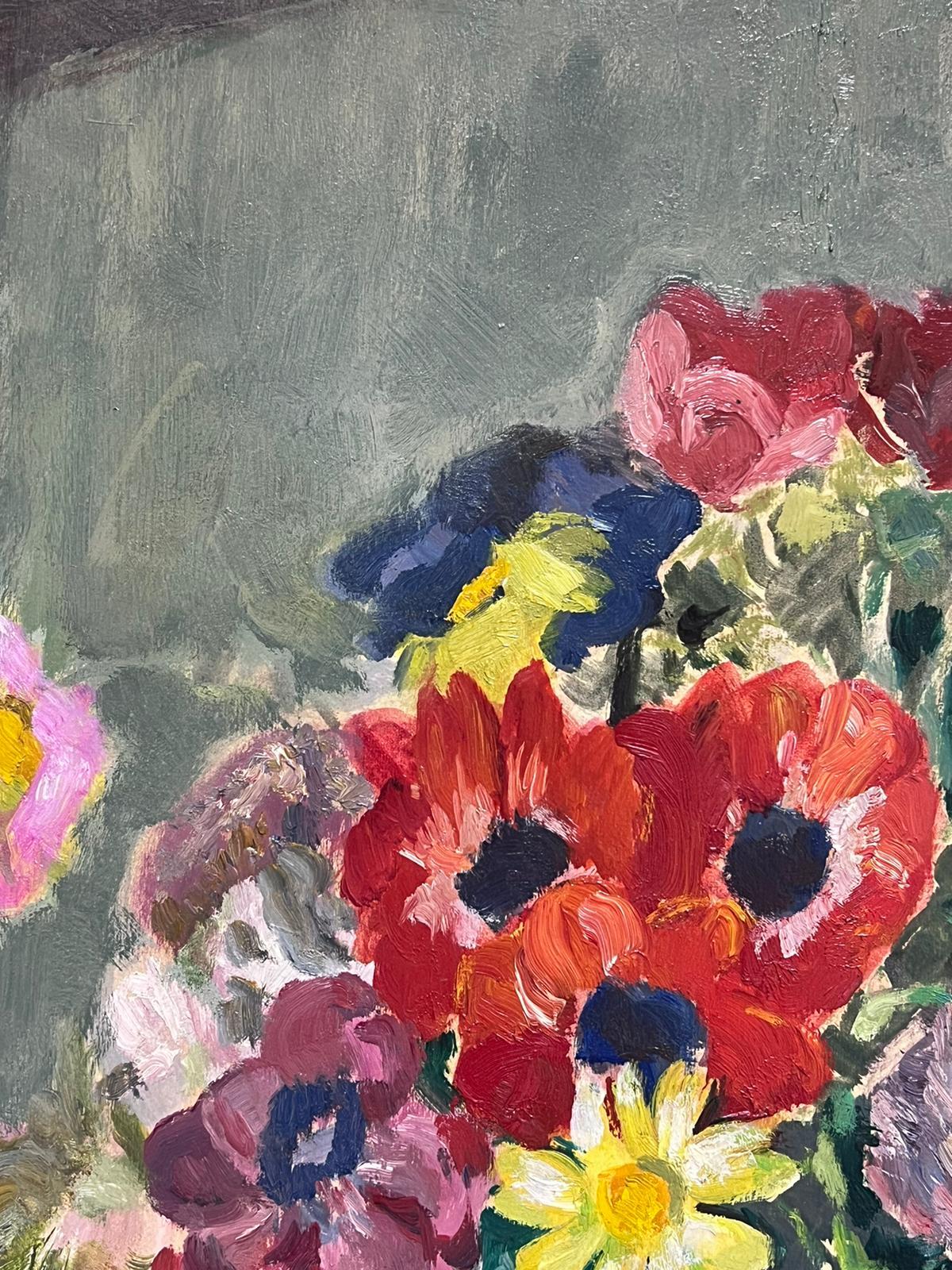 Mid 20th Century French Impressionist Signed Oil Colorful Flowers in Vase - Modern Painting by French Female Artist 1950's