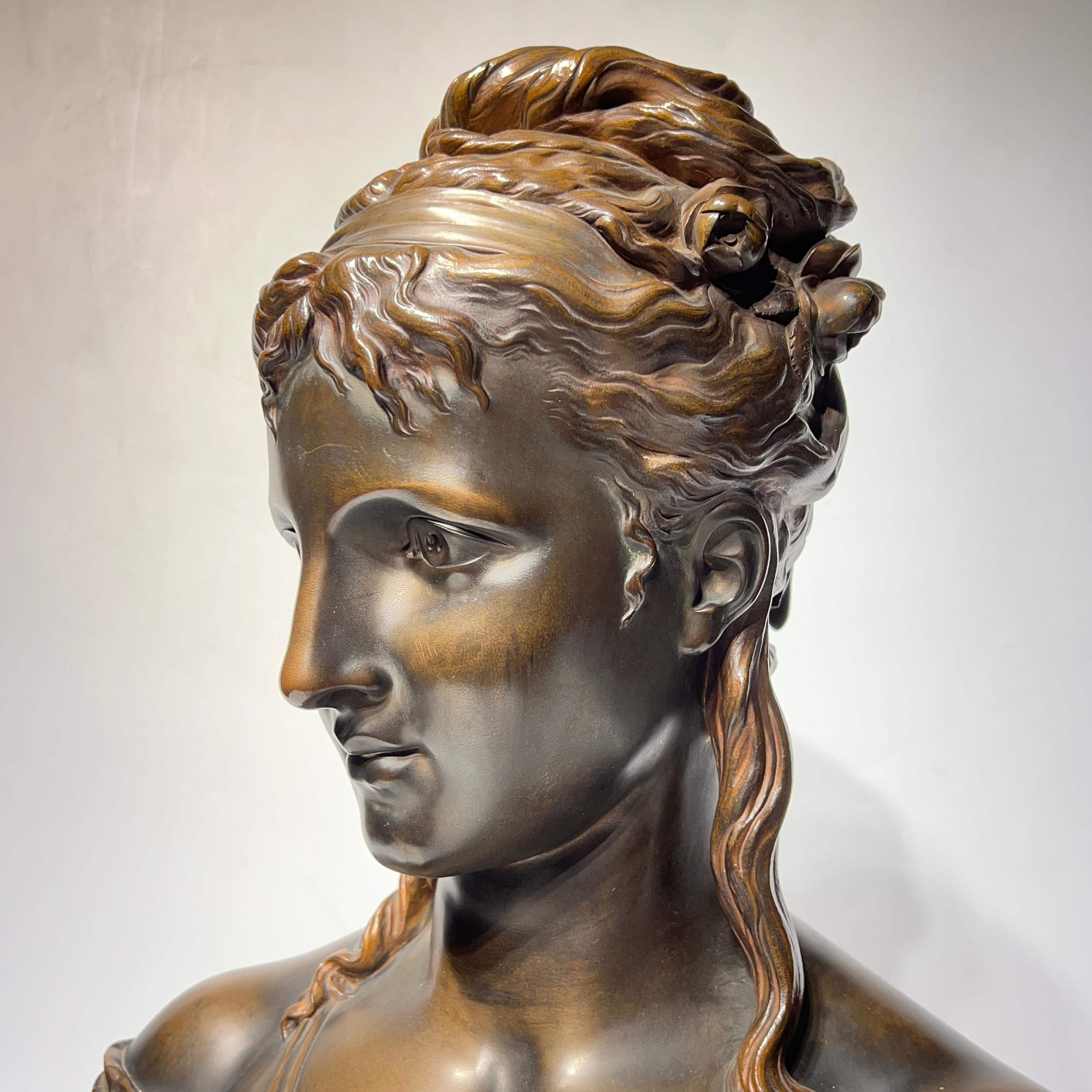 French Female Bronze Bust After Etienne Henri Dumaige For Sale 4