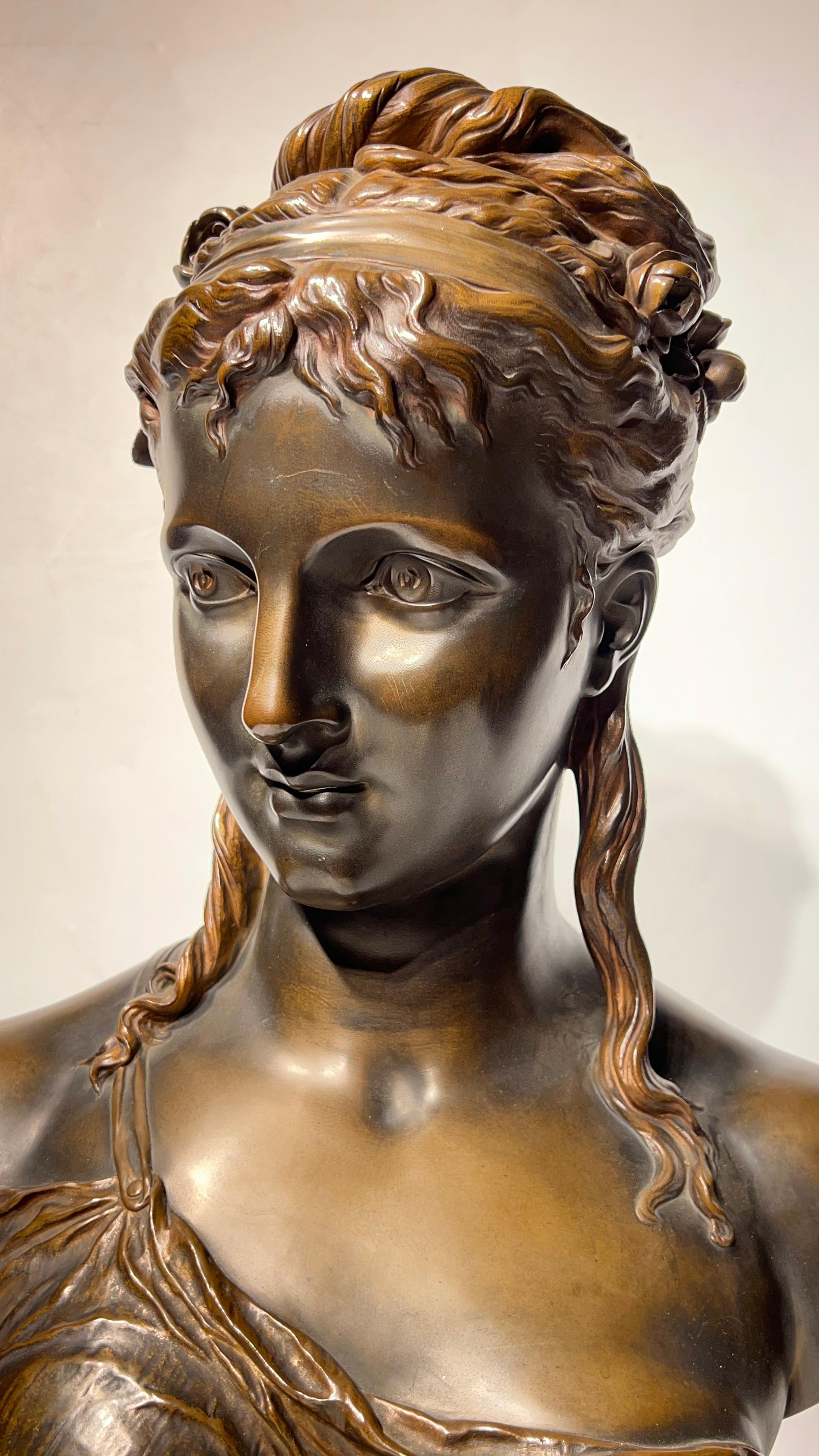 French Female Bronze Bust After Etienne Henri Dumaige In Good Condition For Sale In New York, NY
