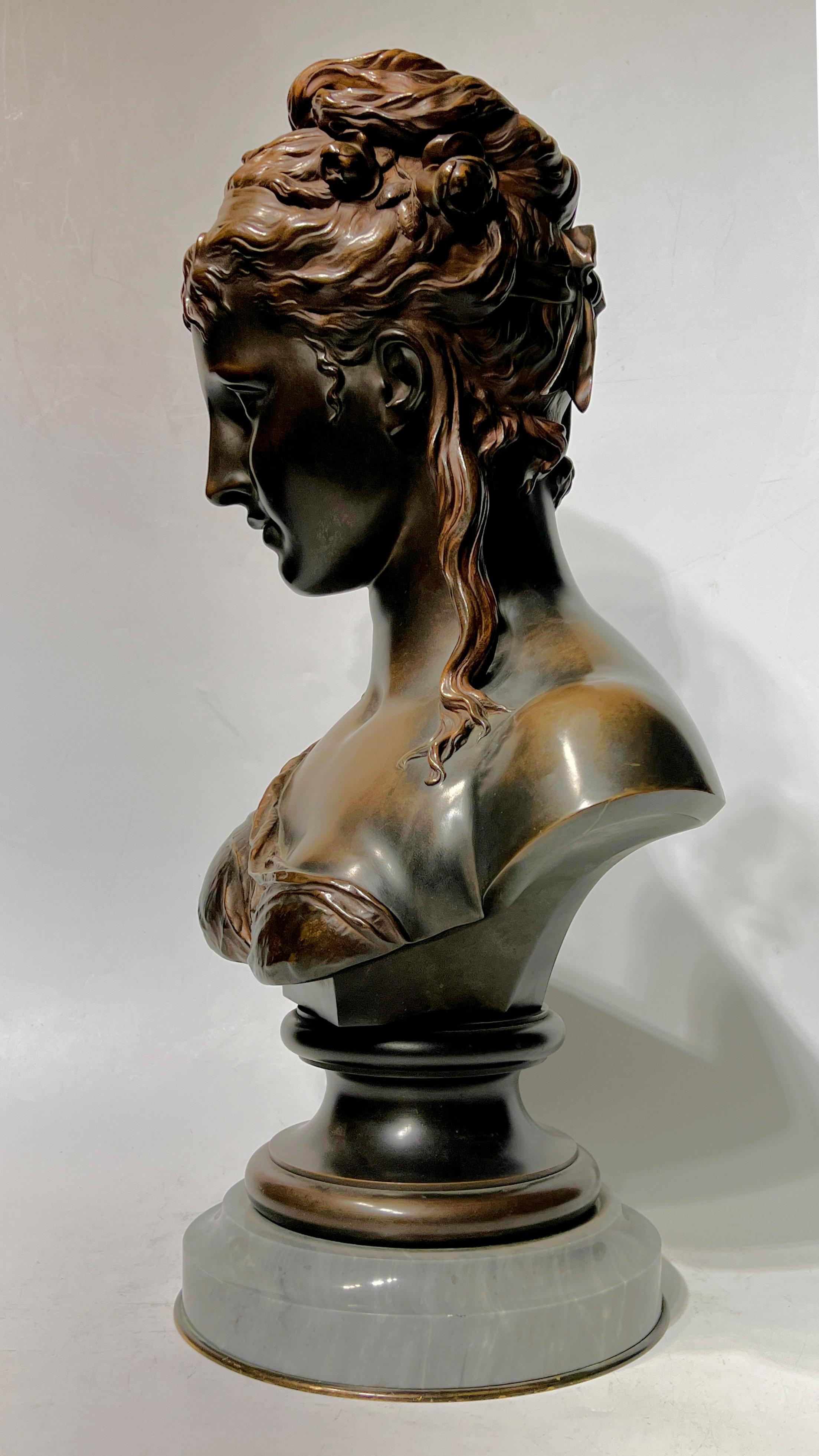 19th Century French Female Bronze Bust After Etienne Henri Dumaige For Sale