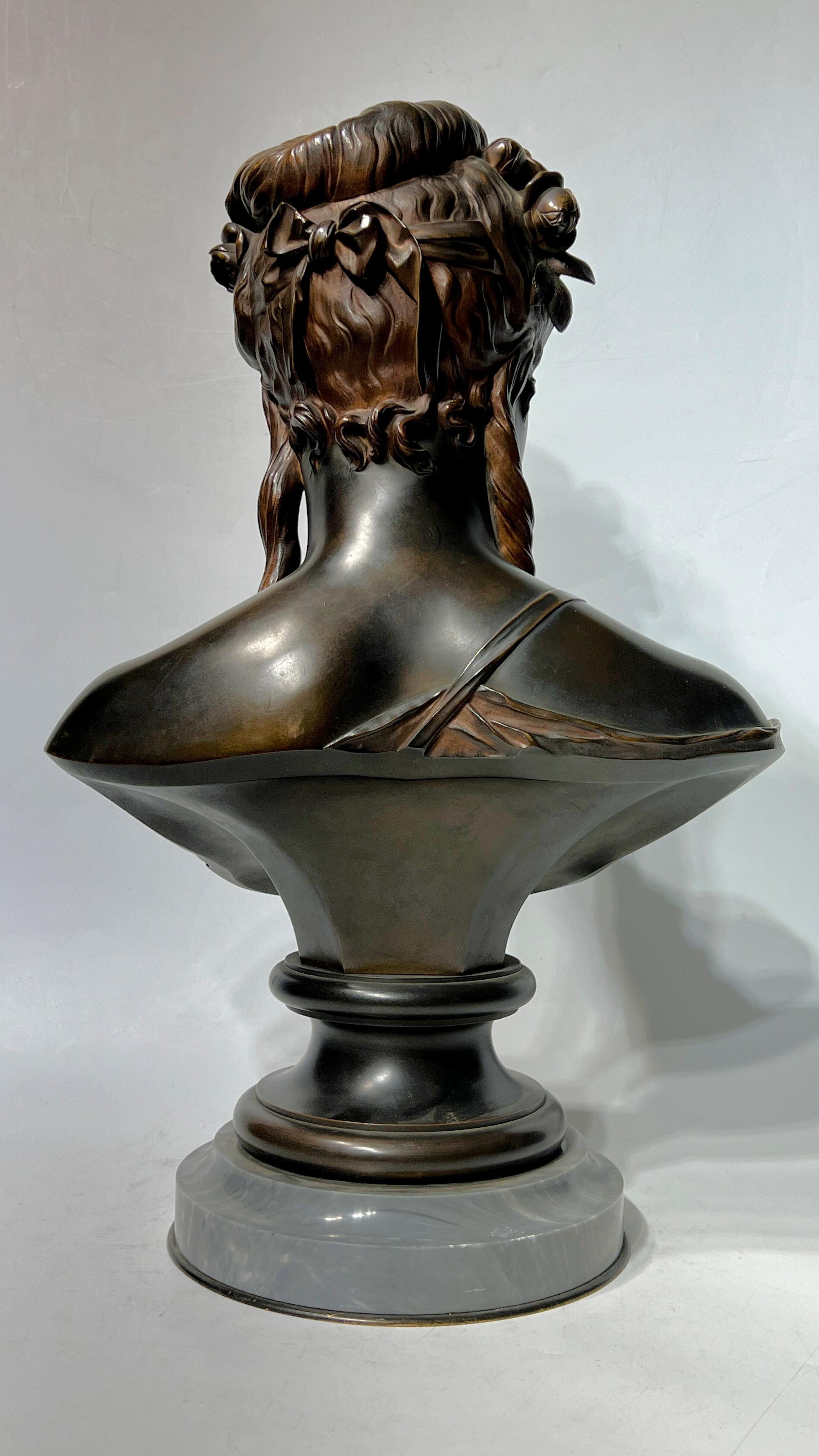 French Female Bronze Bust After Etienne Henri Dumaige For Sale 1