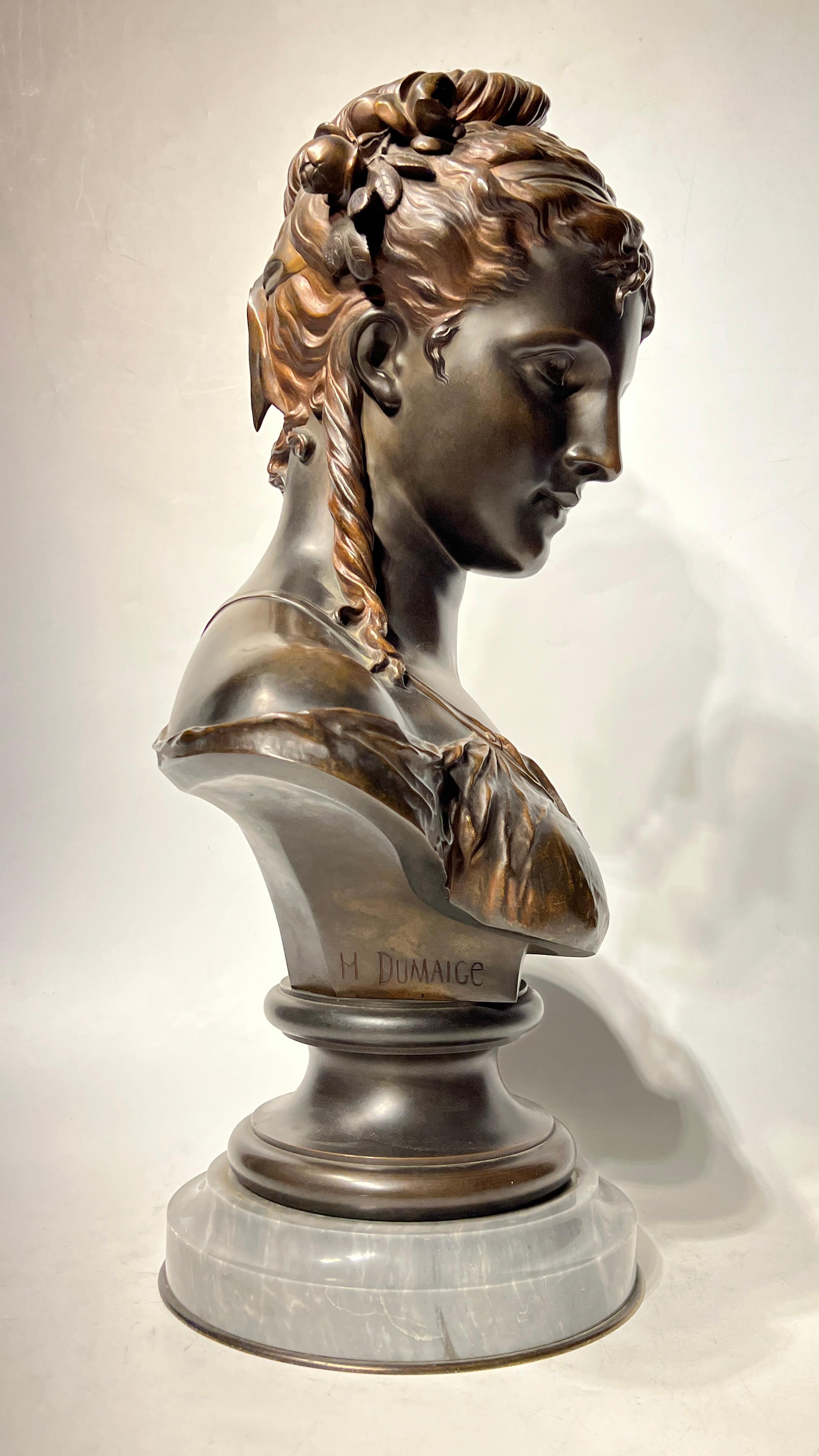 French Female Bronze Bust After Etienne Henri Dumaige For Sale 2