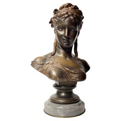 French Female Bronze Bust After Etienne Henri Dumaige