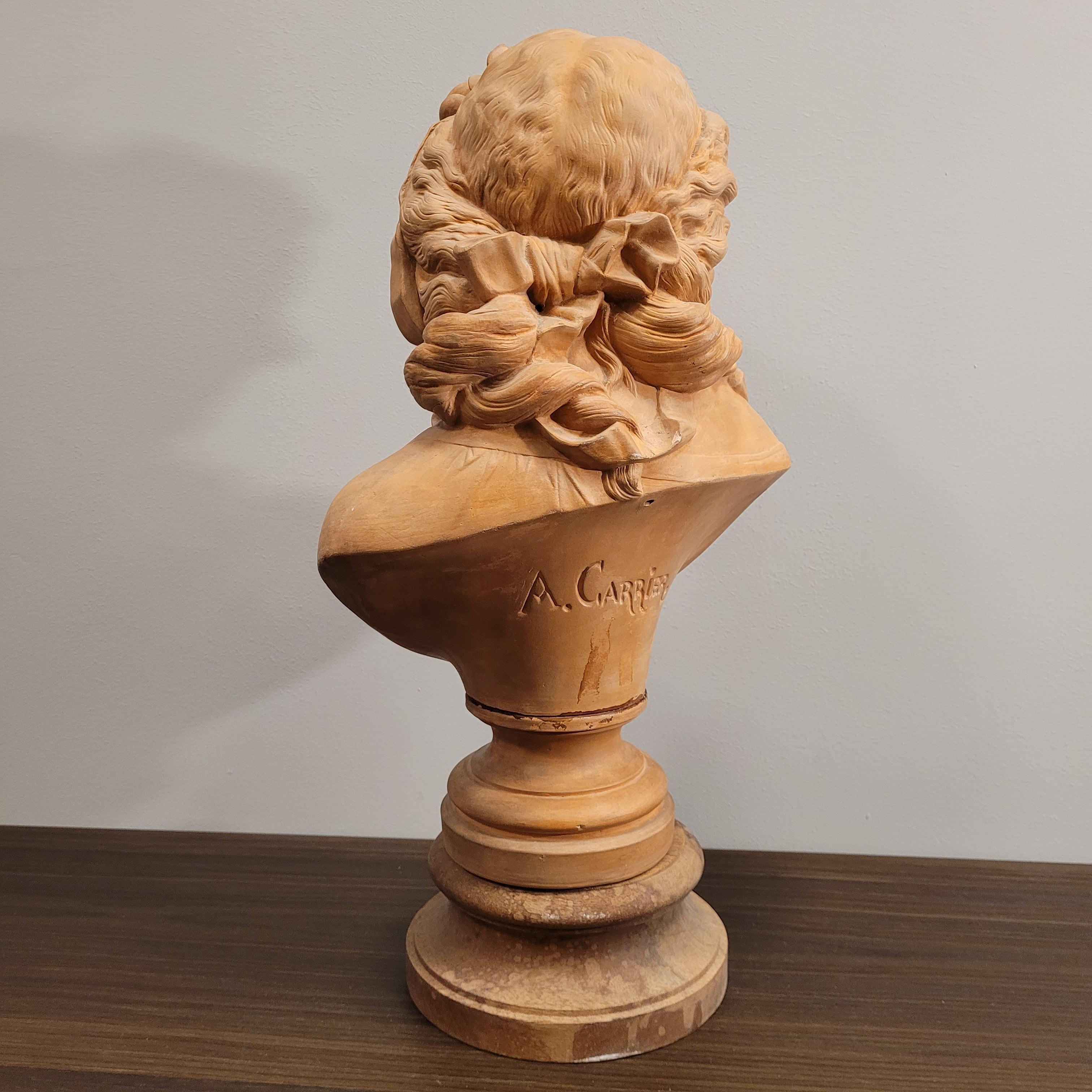 French Female bust”, terracotta, Albert-Ernest Carrier-Belleuse, Neoclassical For Sale 5