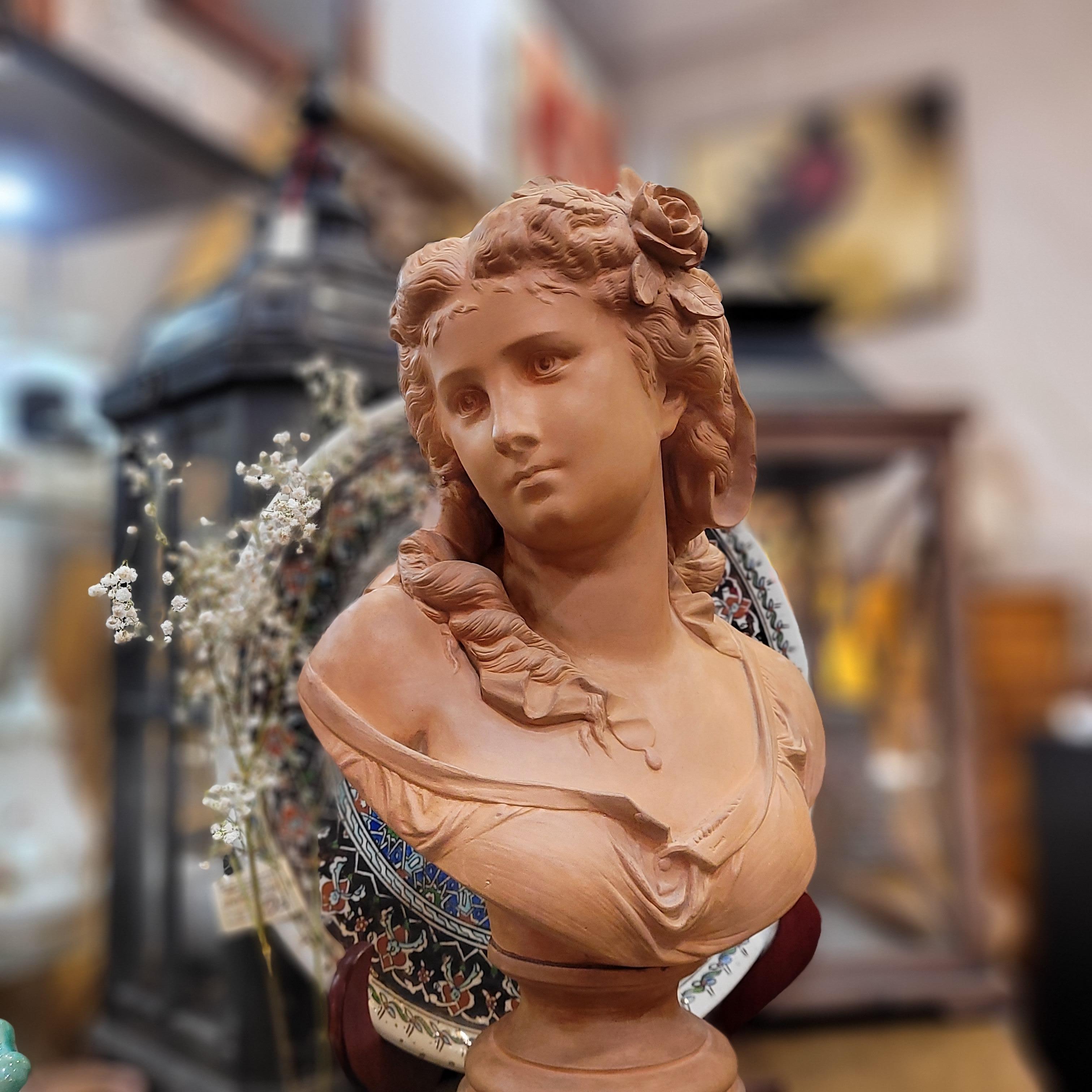 French Female bust”, terracotta, Albert-Ernest Carrier-Belleuse, Neoclassical For Sale 9