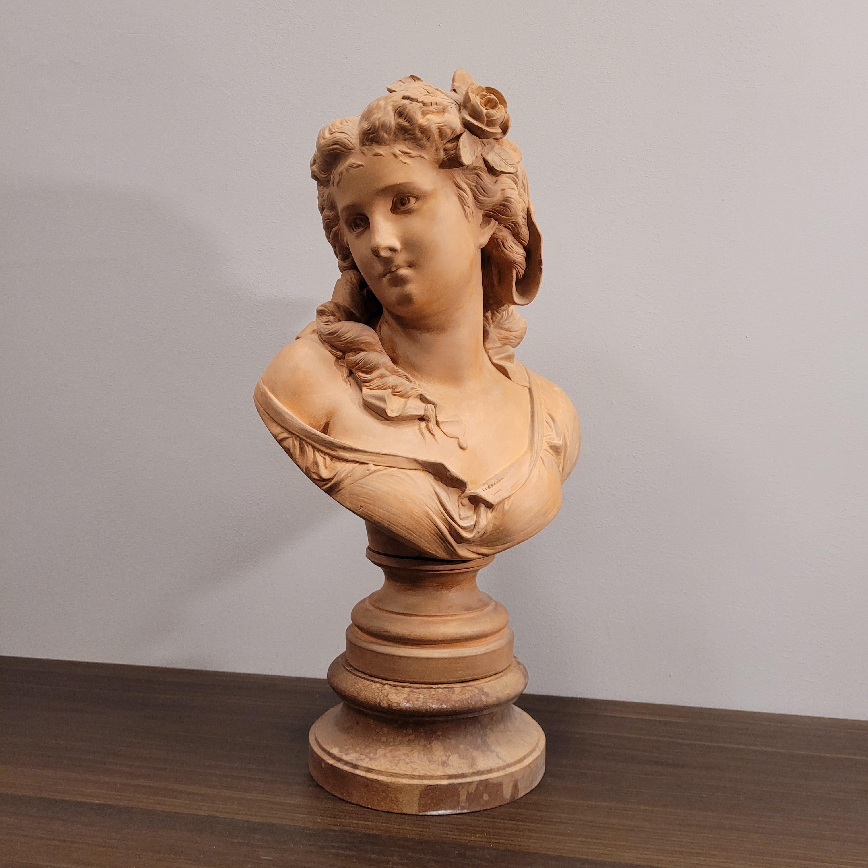Hand-Crafted French Female bust”, terracotta, Albert-Ernest Carrier-Belleuse, Neoclassical For Sale