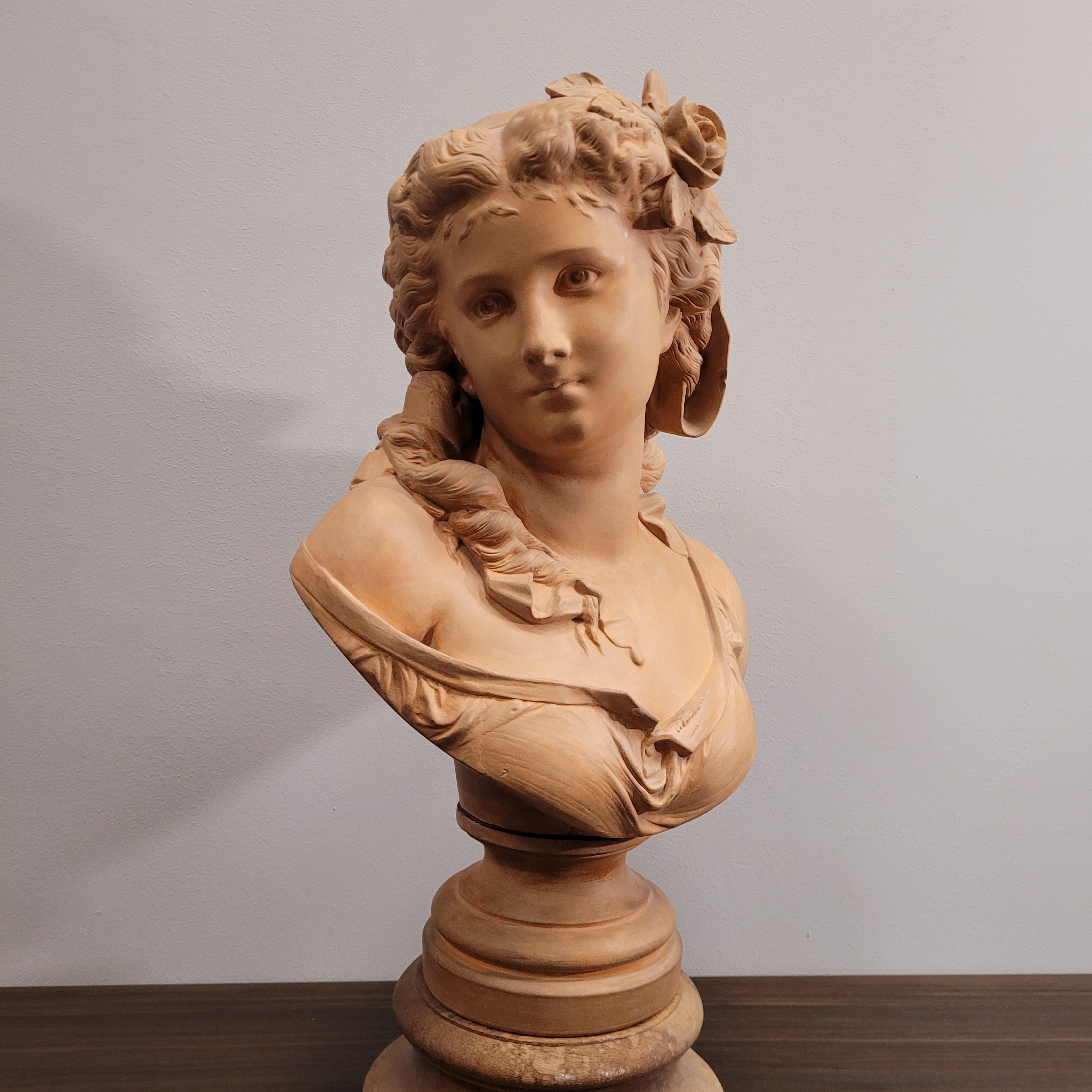 French Female bust”, terracotta, Albert-Ernest Carrier-Belleuse, Neoclassical In Good Condition For Sale In Valladolid, ES
