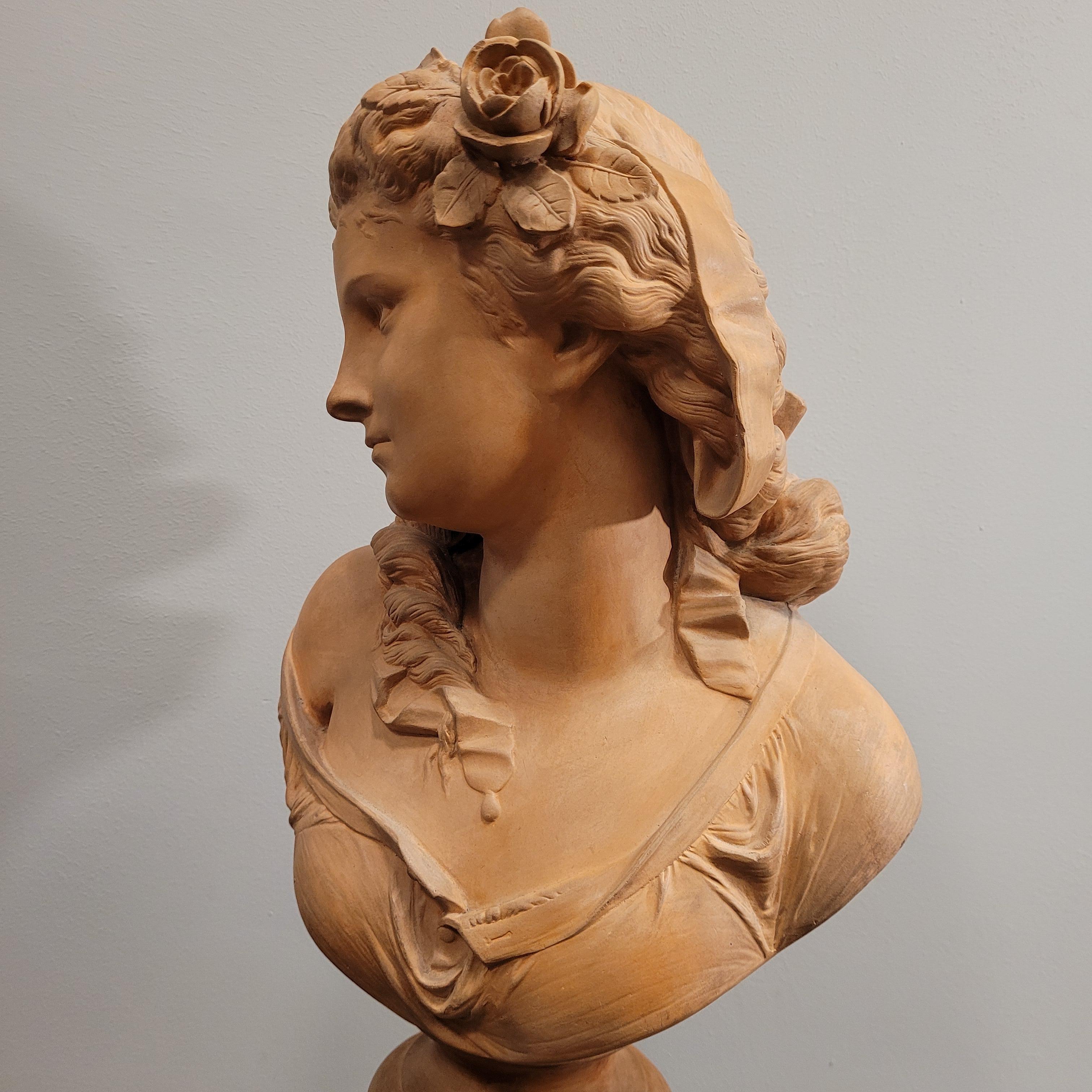French Female bust”, terracotta, Albert-Ernest Carrier-Belleuse, Neoclassical For Sale 1