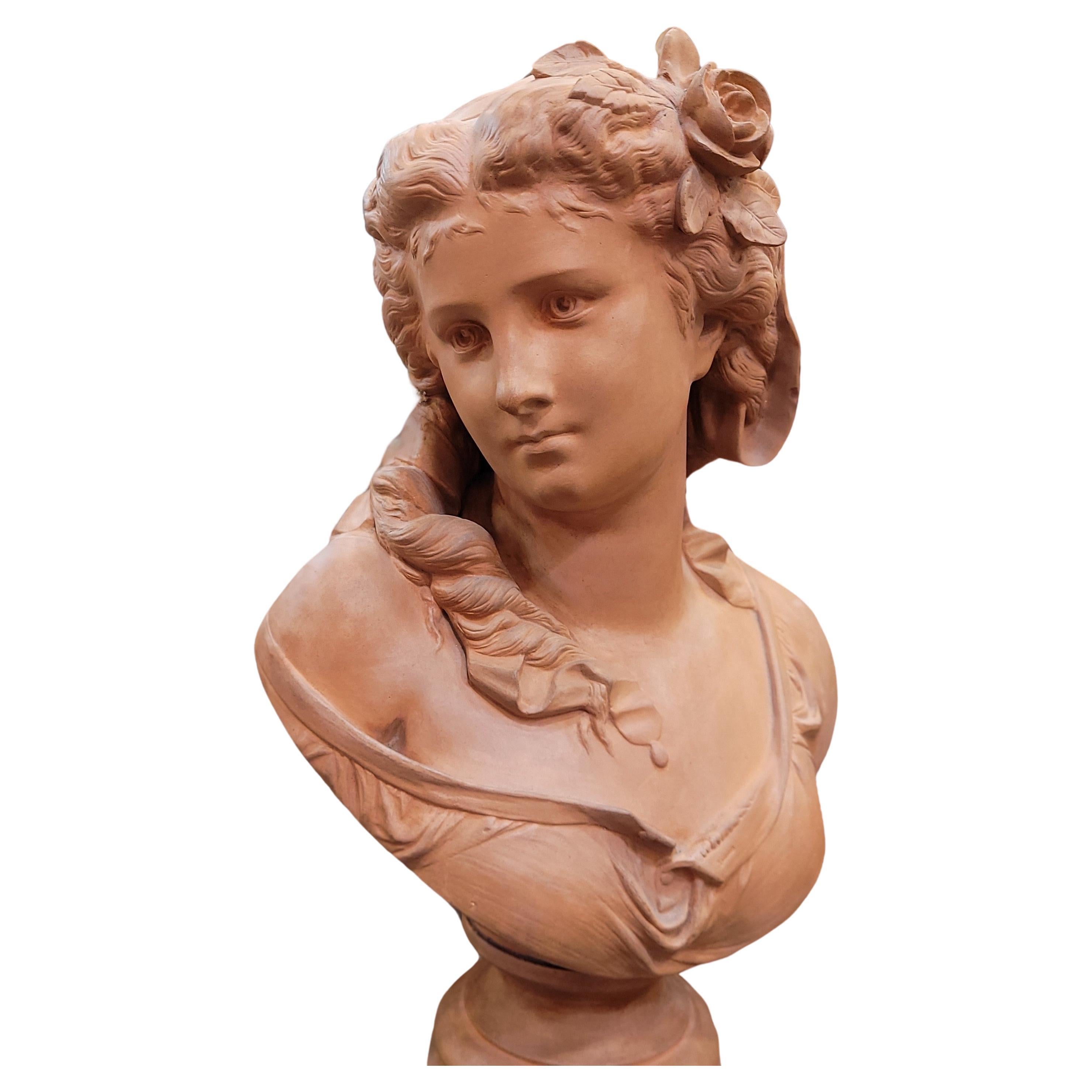 French Female bust”, terracotta, Albert-Ernest Carrier-Belleuse, Neoclassical For Sale