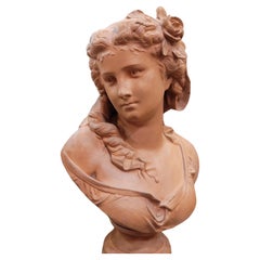 Französische weibliche Büste, Terrakotta, Albert-Ernest Carrier-Belleuse, neoklassisch