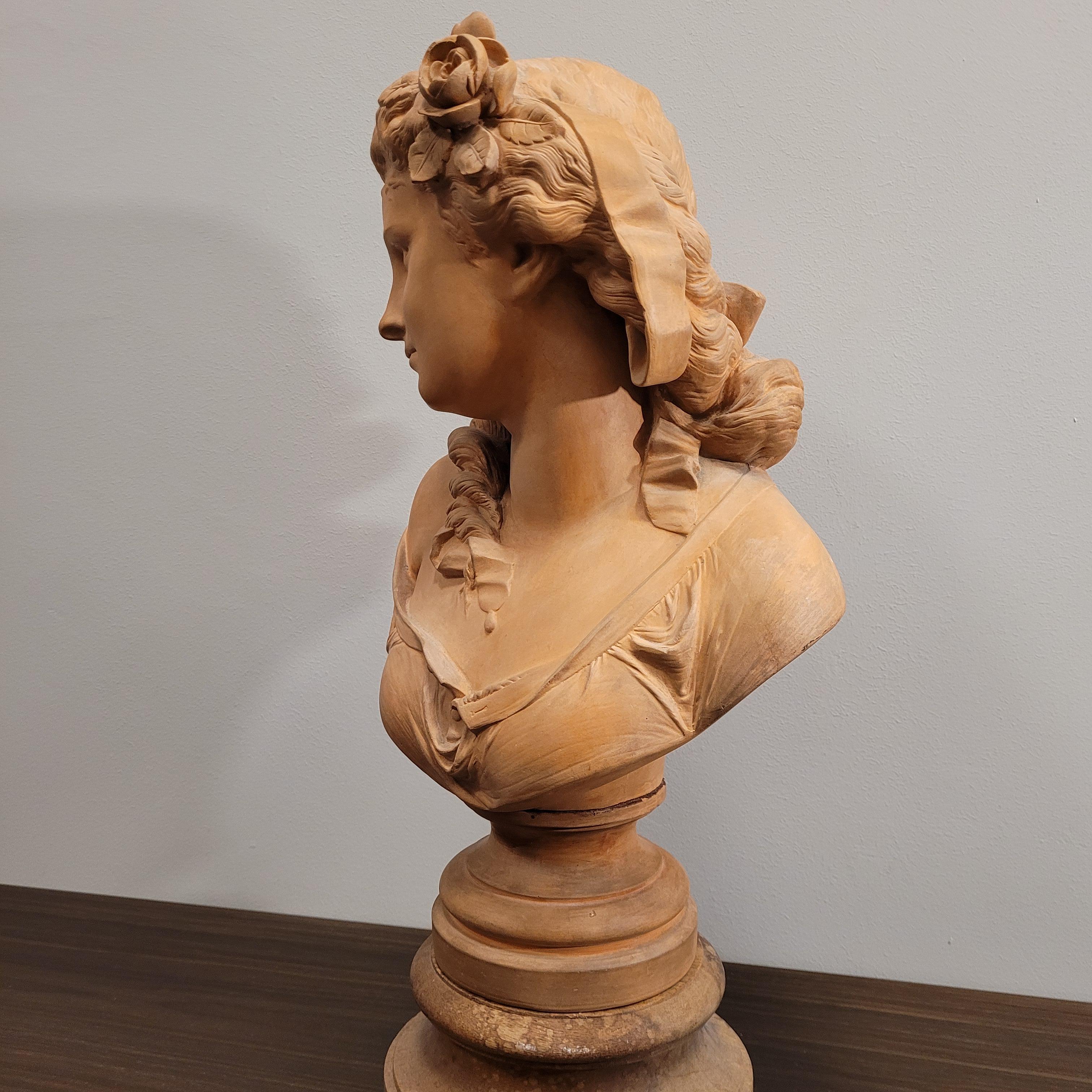 French Female bust”, terracotta, Albert-Ernest Carrier-Belleuse Signed 6
