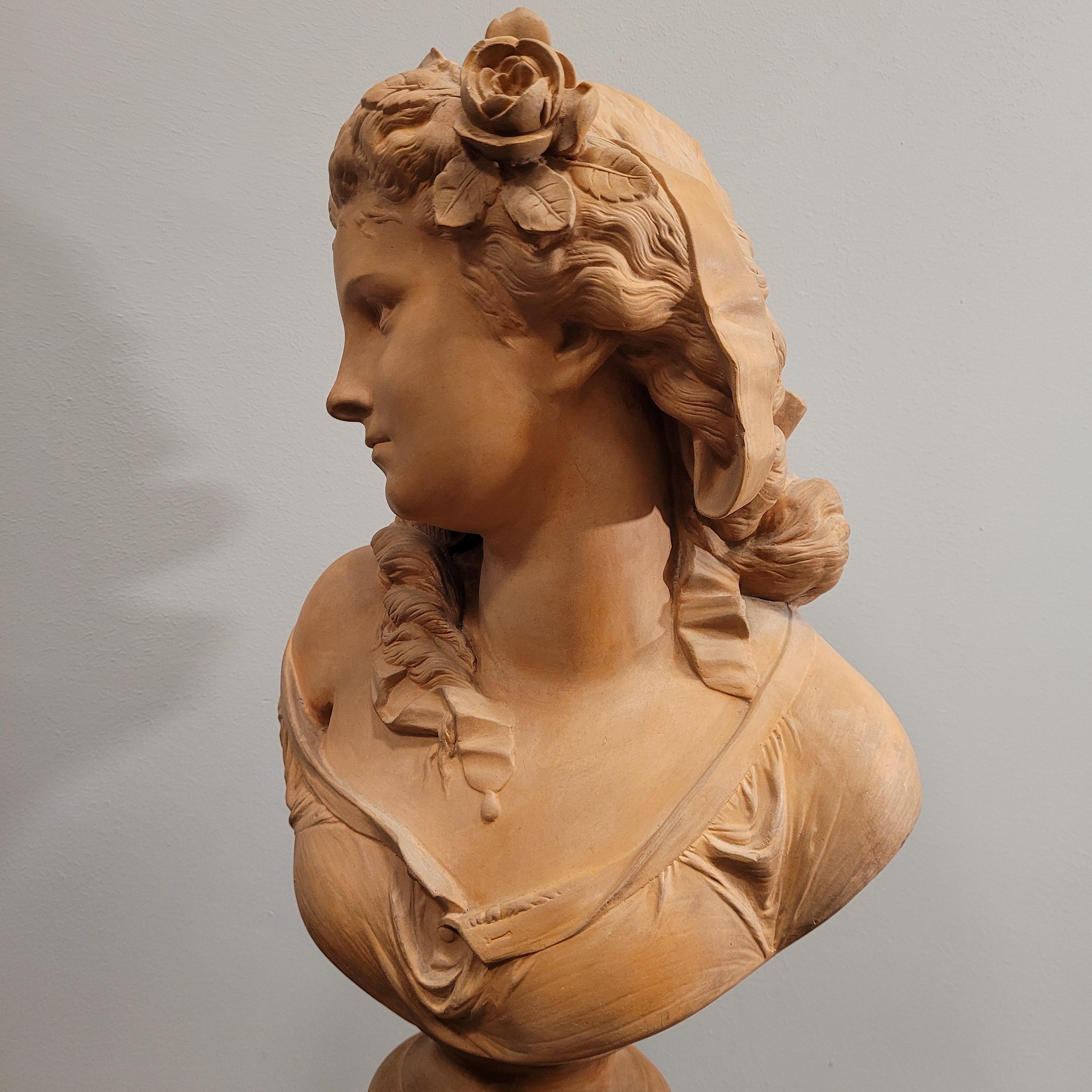 French Female bust”, terracotta, Albert-Ernest Carrier-Belleuse Signed 7