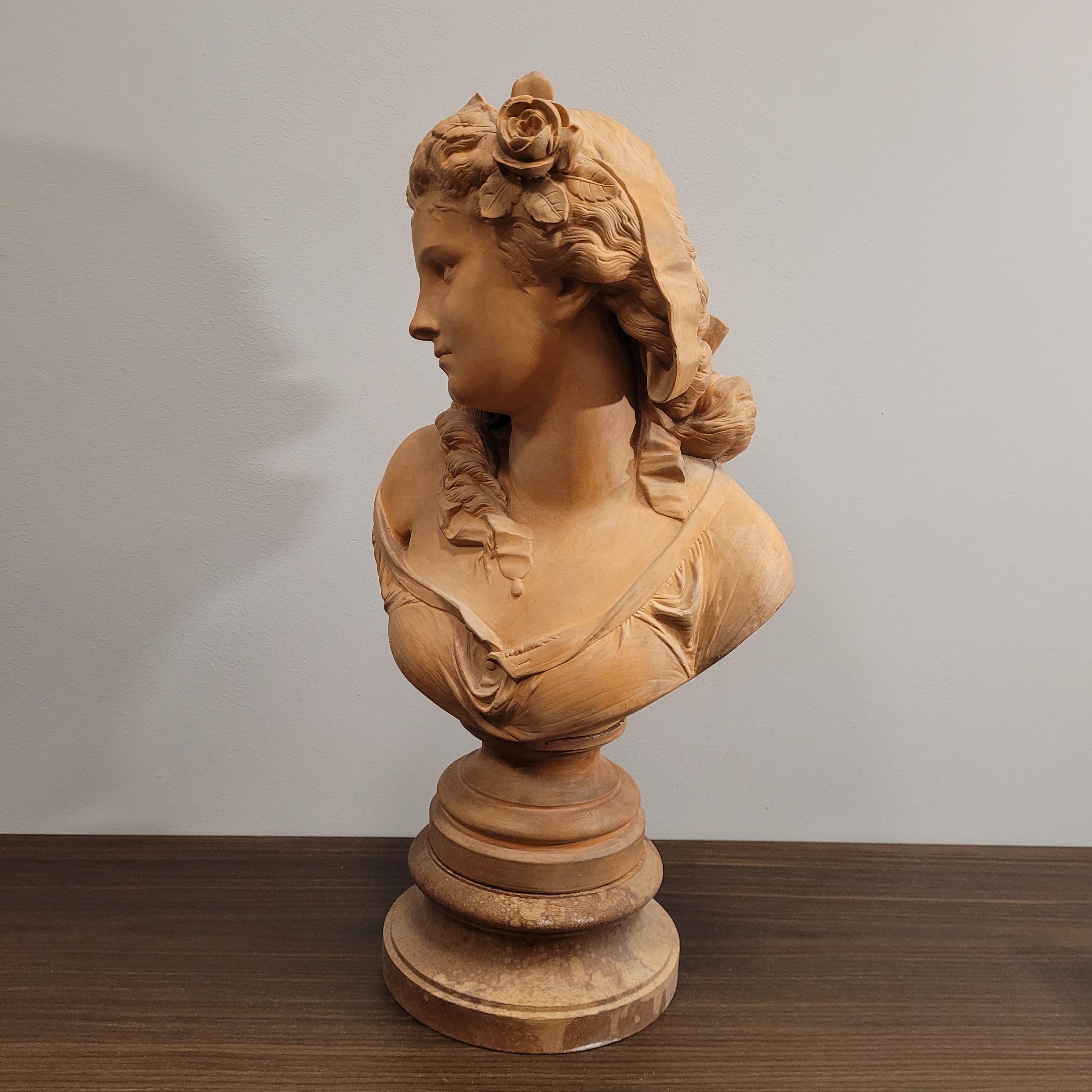 French Female bust”, terracotta, Albert-Ernest Carrier-Belleuse Signed 8