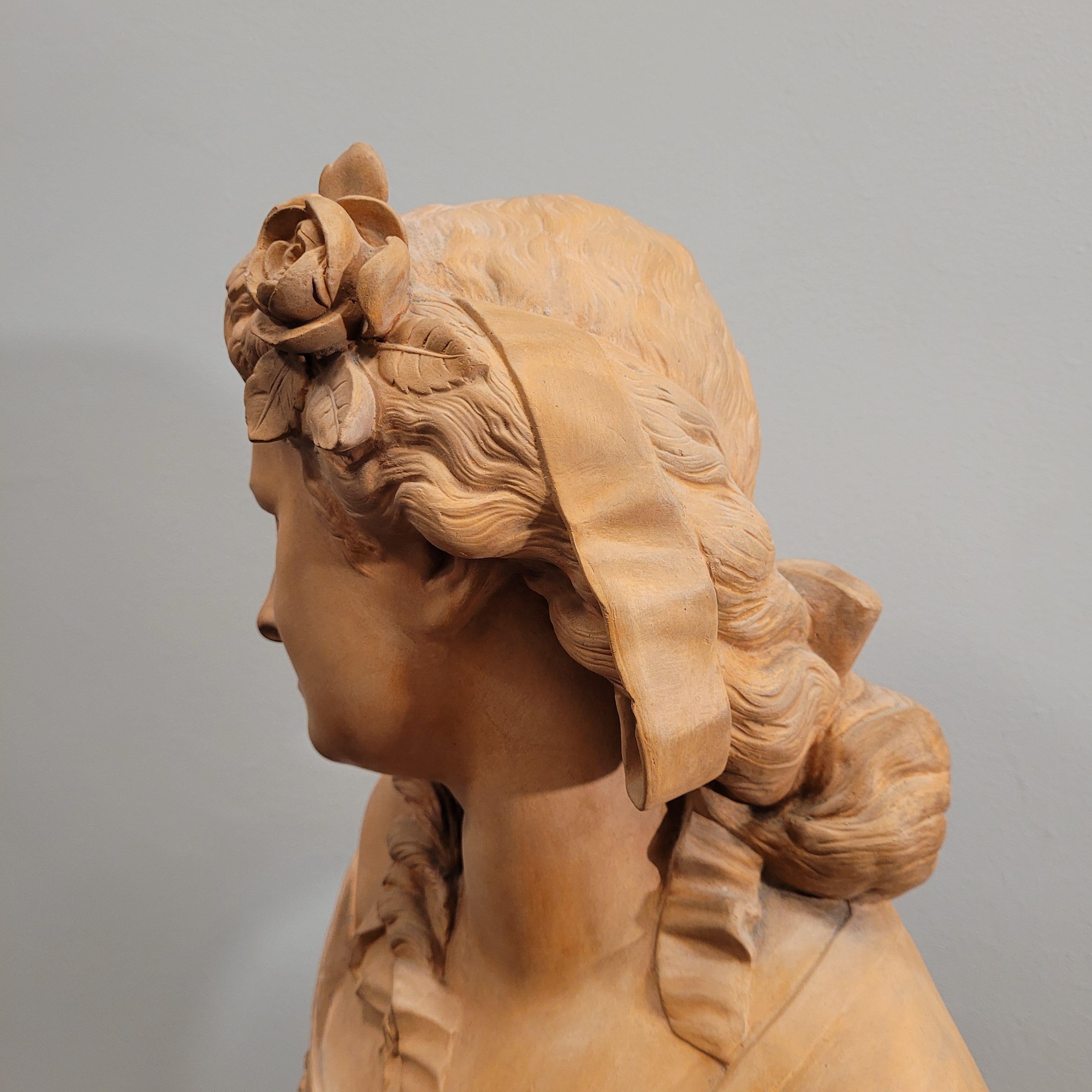 French Female bust”, terracotta, Albert-Ernest Carrier-Belleuse Signed 9
