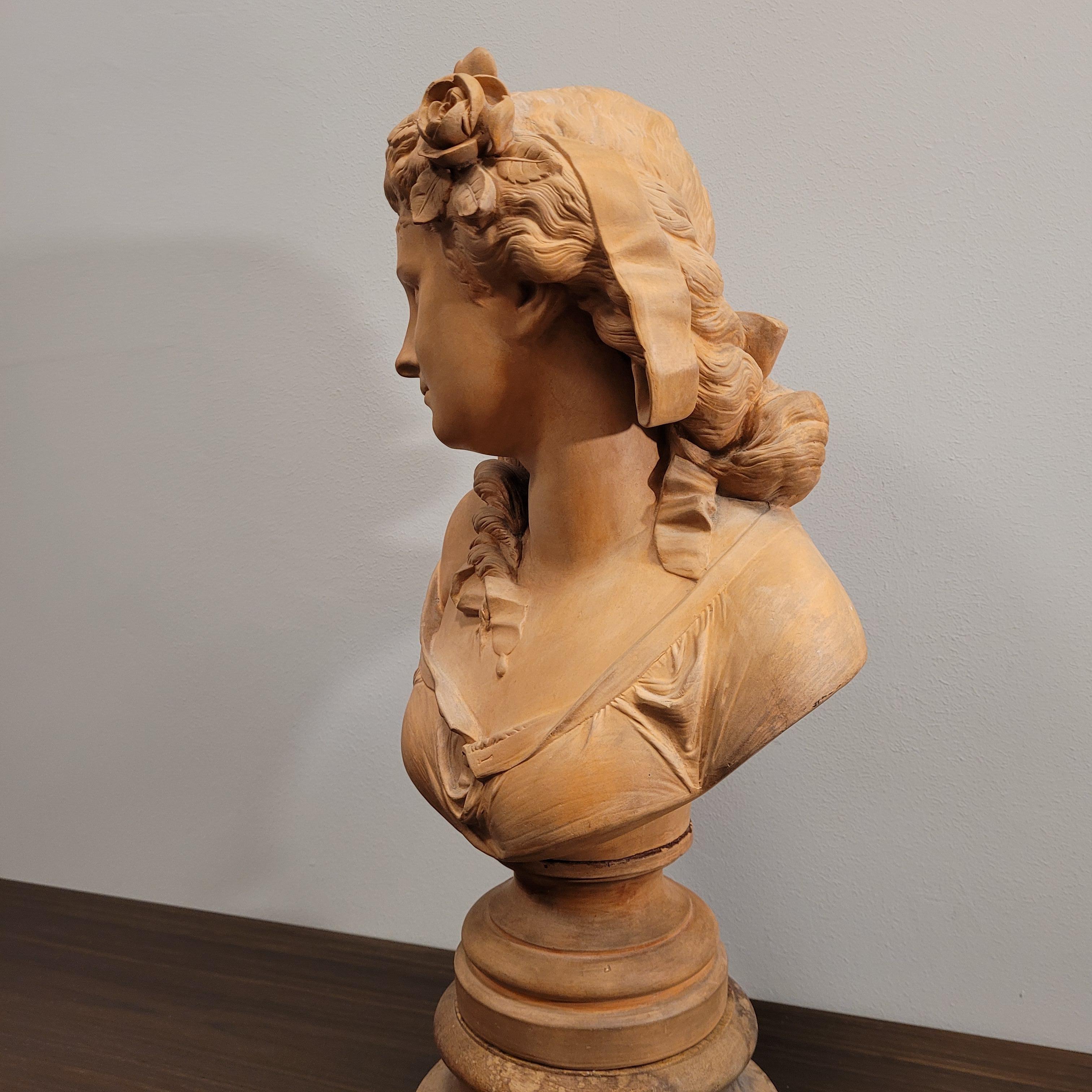 French Female bust”, terracotta, Albert-Ernest Carrier-Belleuse Signed 10