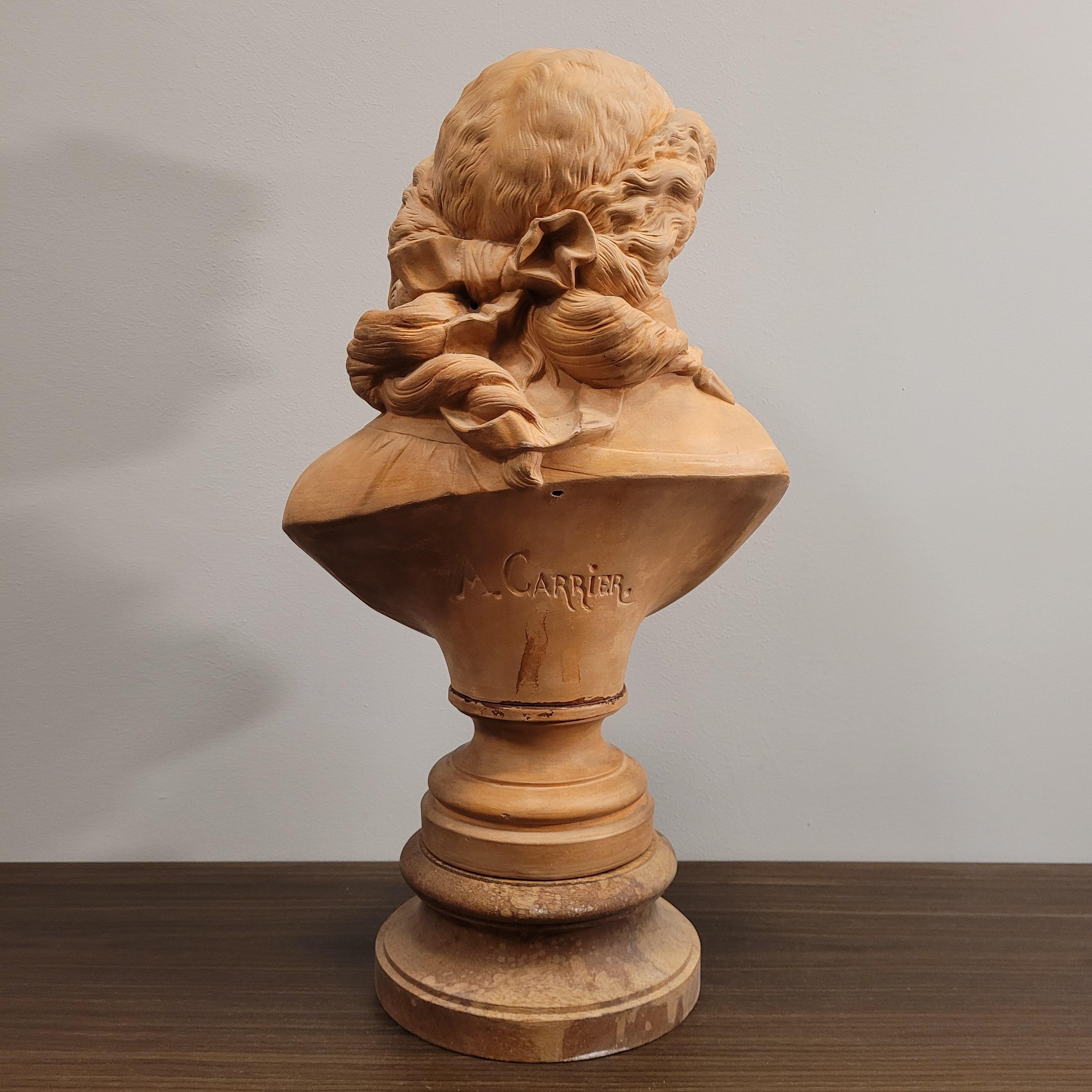 French Female bust”, terracotta, Albert-Ernest Carrier-Belleuse Signed 12